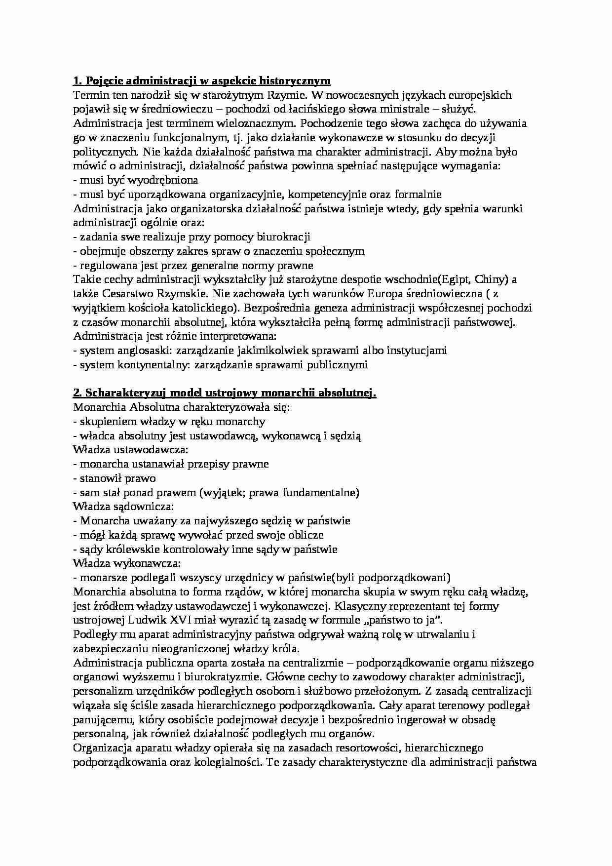 Historia administracji - zagadnienia na egzamin - strona 1
