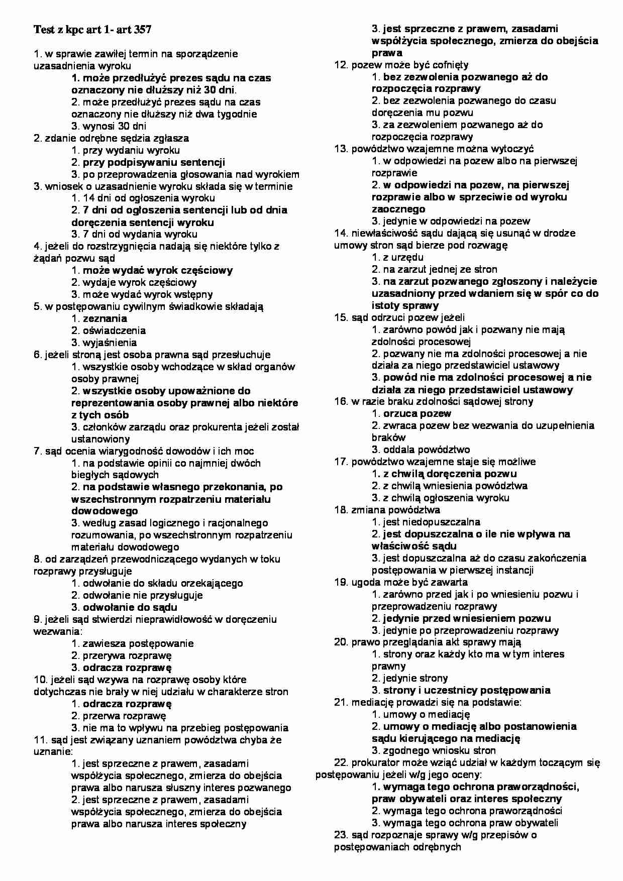 Postępowanie cywilne - test - strona 1