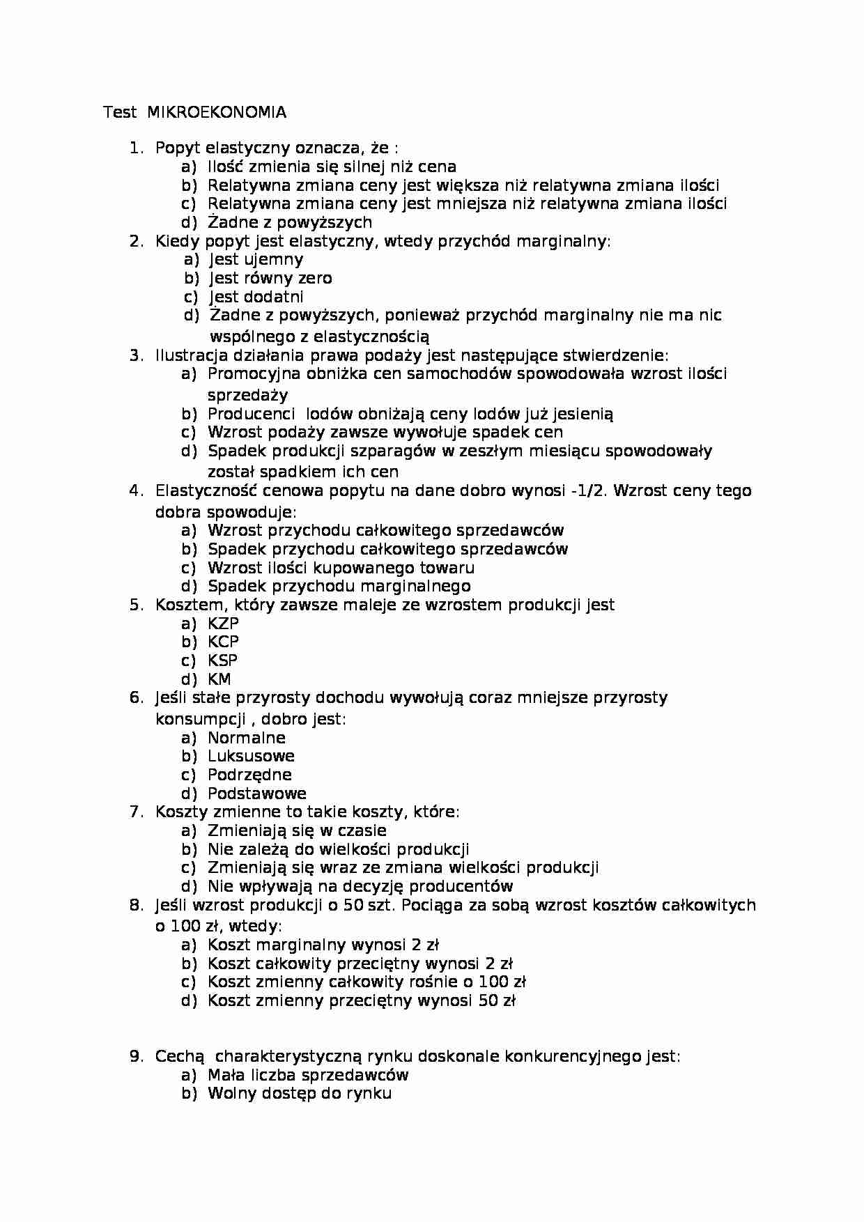 Mikroekonomia - test - strona 1