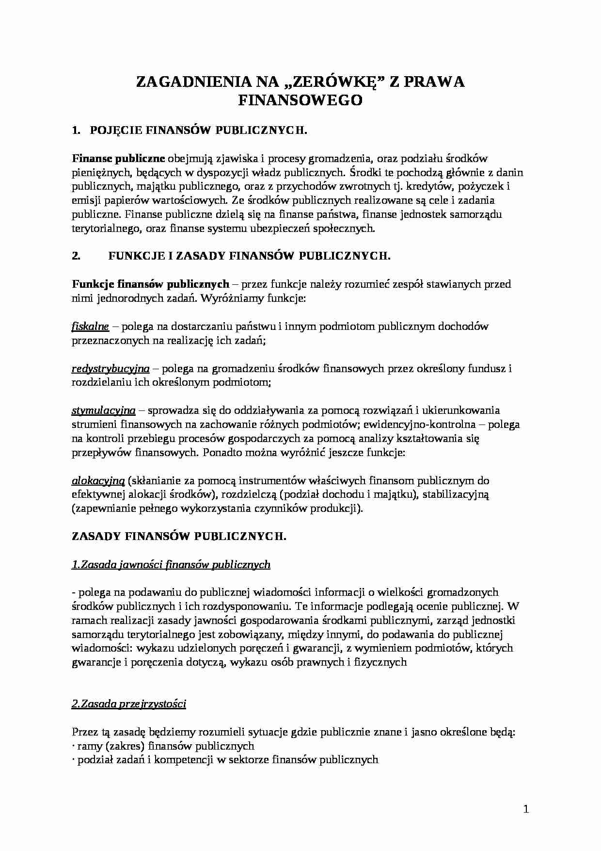 Prawo finansowe - zagadnienia - strona 1