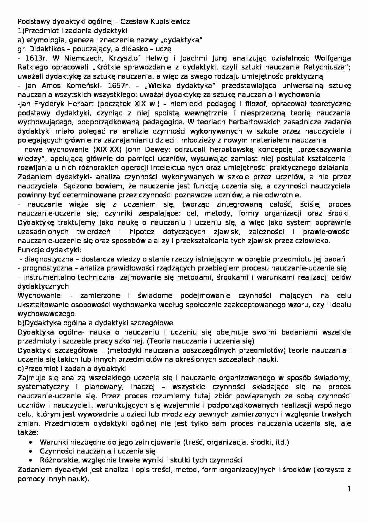 Podstawy dydaktyki ogólnej- Czesław Kupisiewicz - strona 1