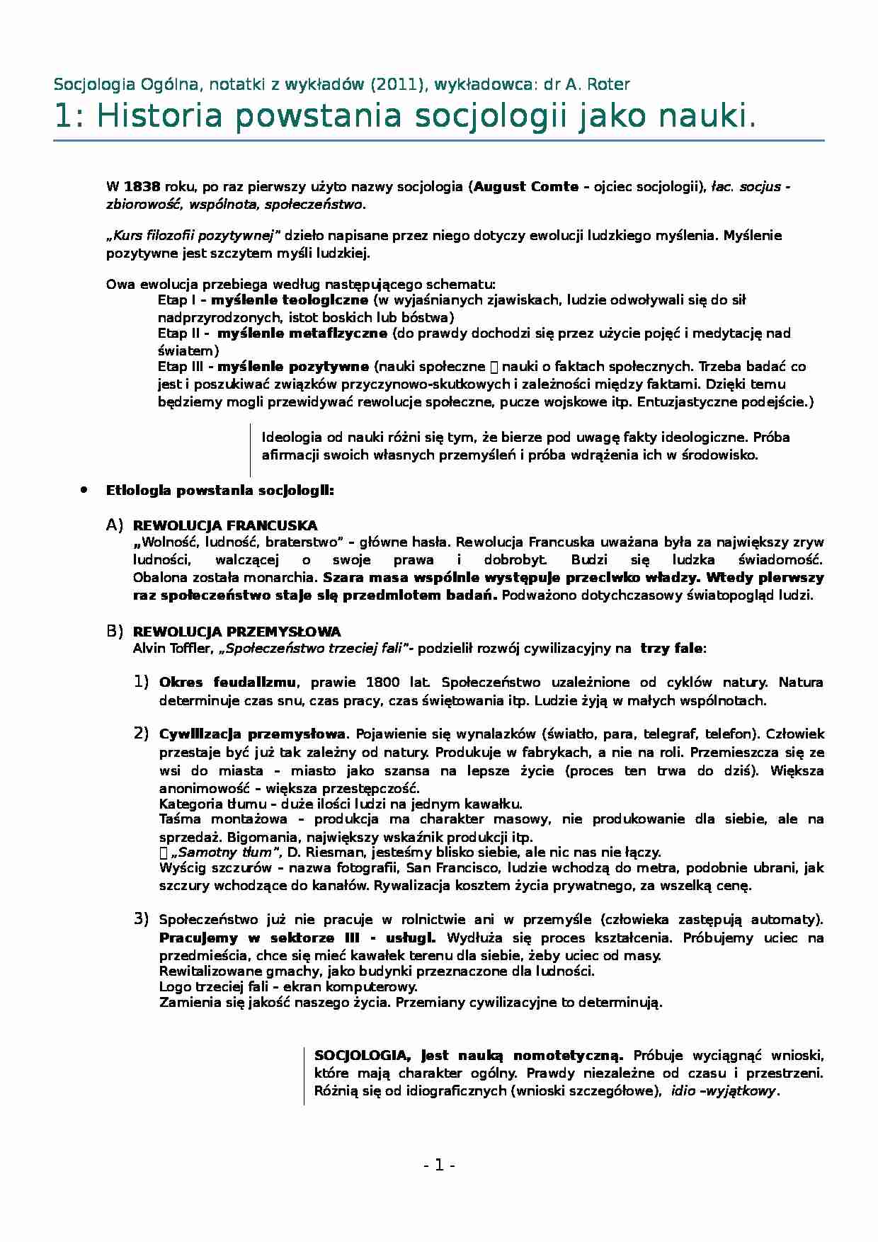 Socjologia ogólna -wykłady - strona 1