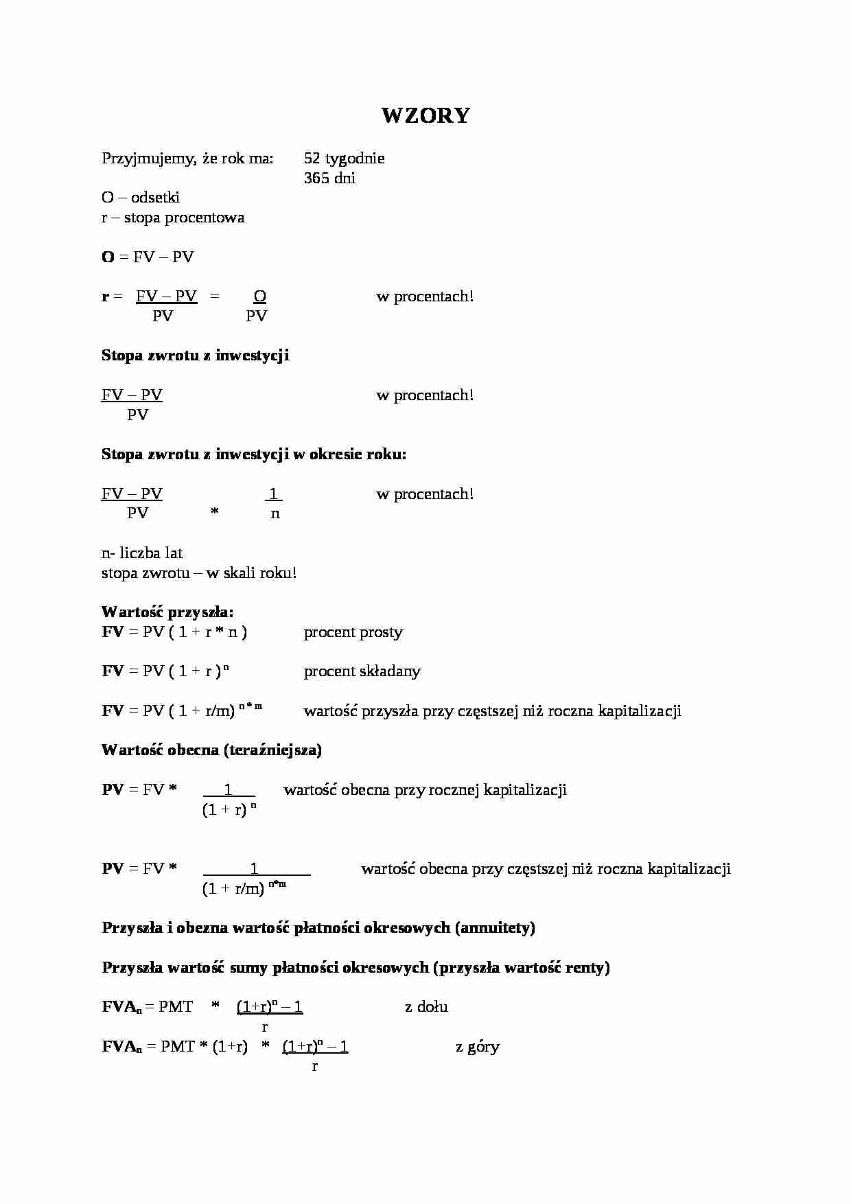 Finanse - wzory - strona 1