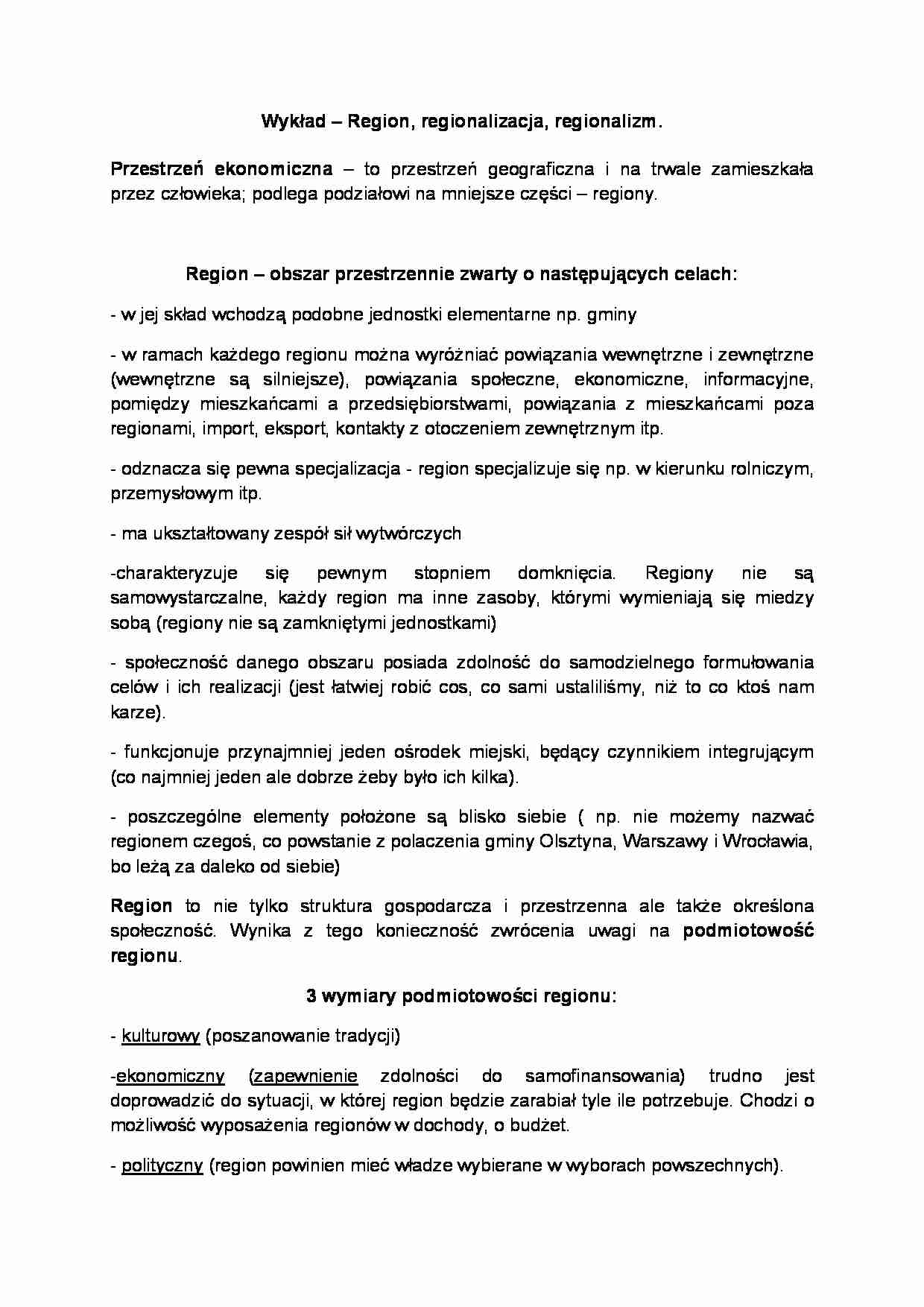 Gospodarka Regionalna - wykłady - strona 1