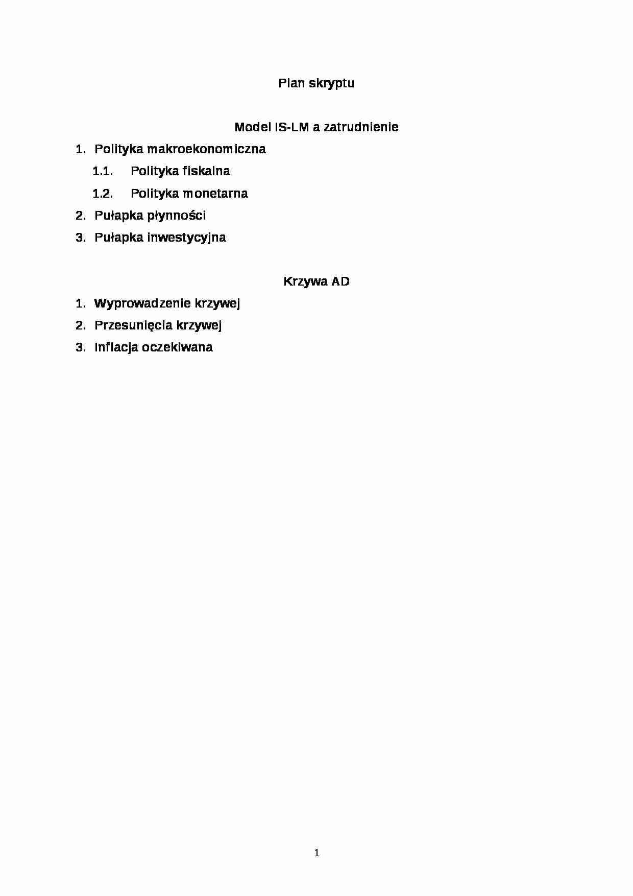 Model IS-LM a zatrudnienie - skrypt - strona 1