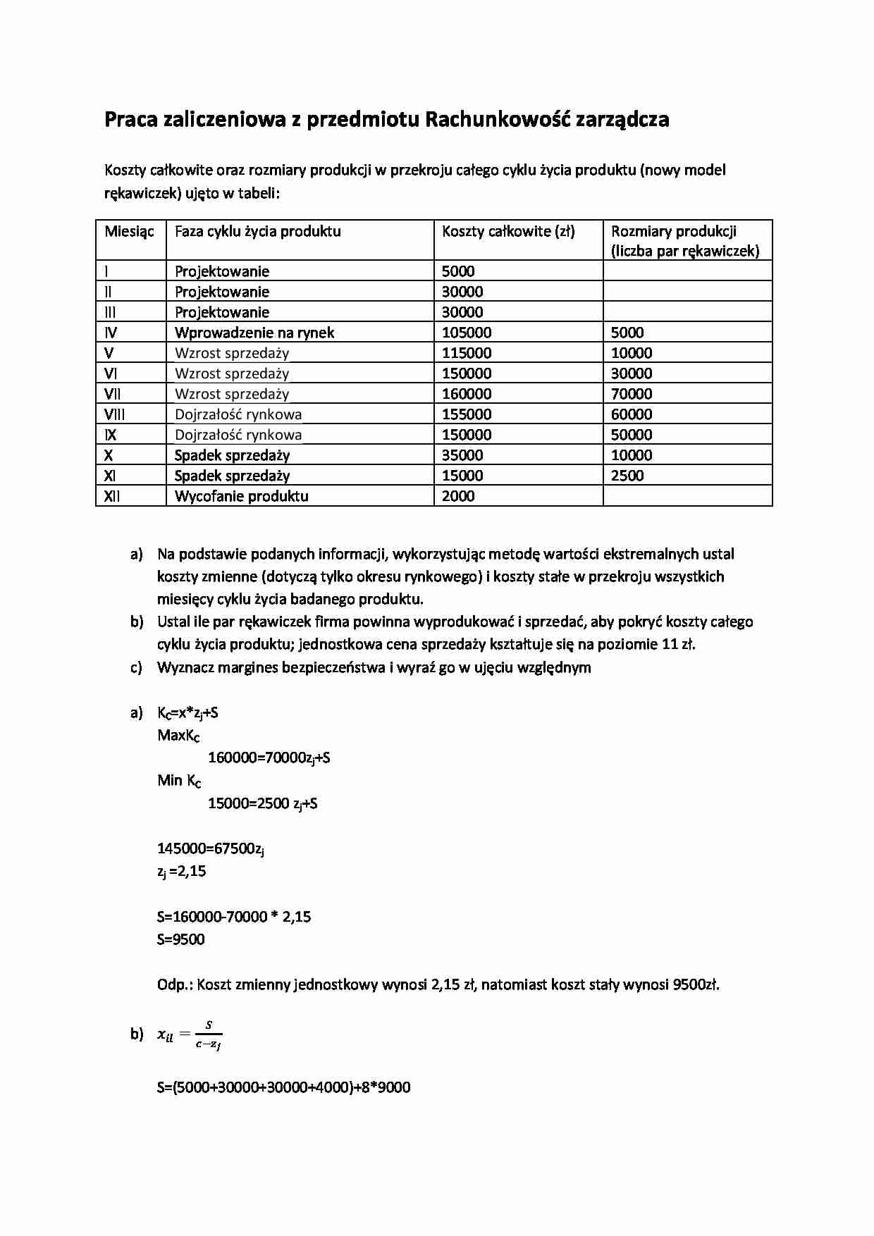 Praca zaliczeniowa z przedmiotu Rachunkowość zarządcza - strona 1