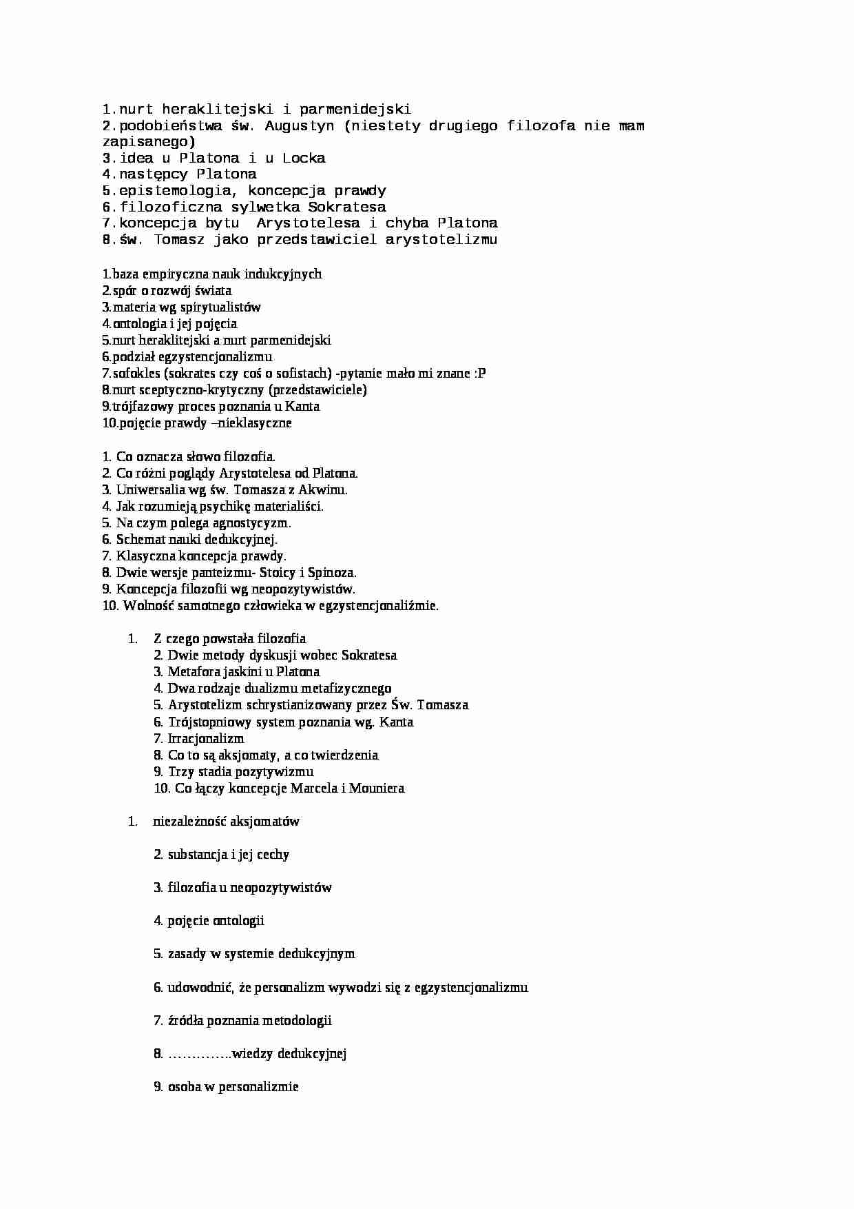 Filozofia - zagadnienia - nurt heraklitejski i parmenidejski  - strona 1