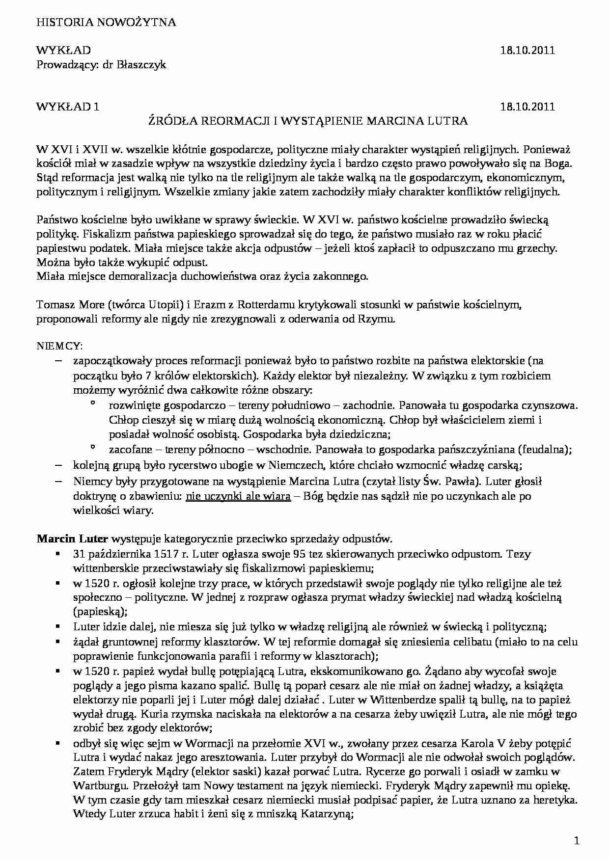 Historia Nowożytna - wykłady - strona 1