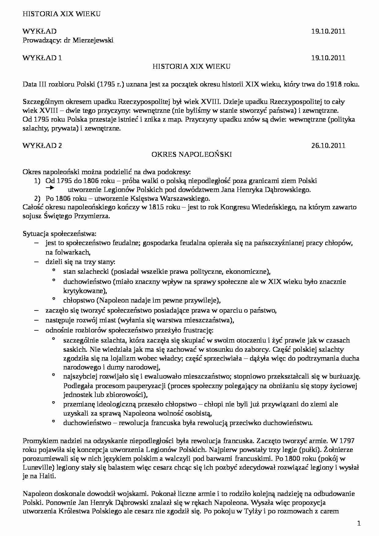 Historia XIX wieku - wykład - strona 1
