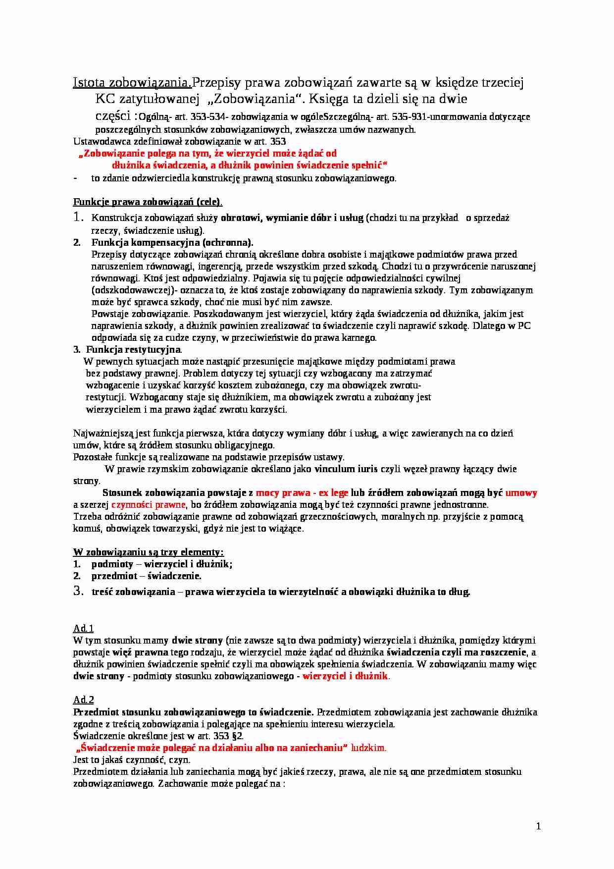 Zobowiązania - skrypt - strona 1