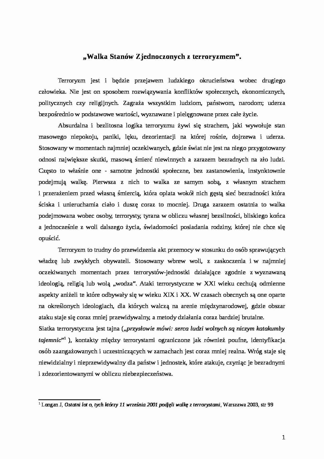 Walka Stanów Zjednoczonych z terroryzmem - referat - strona 1