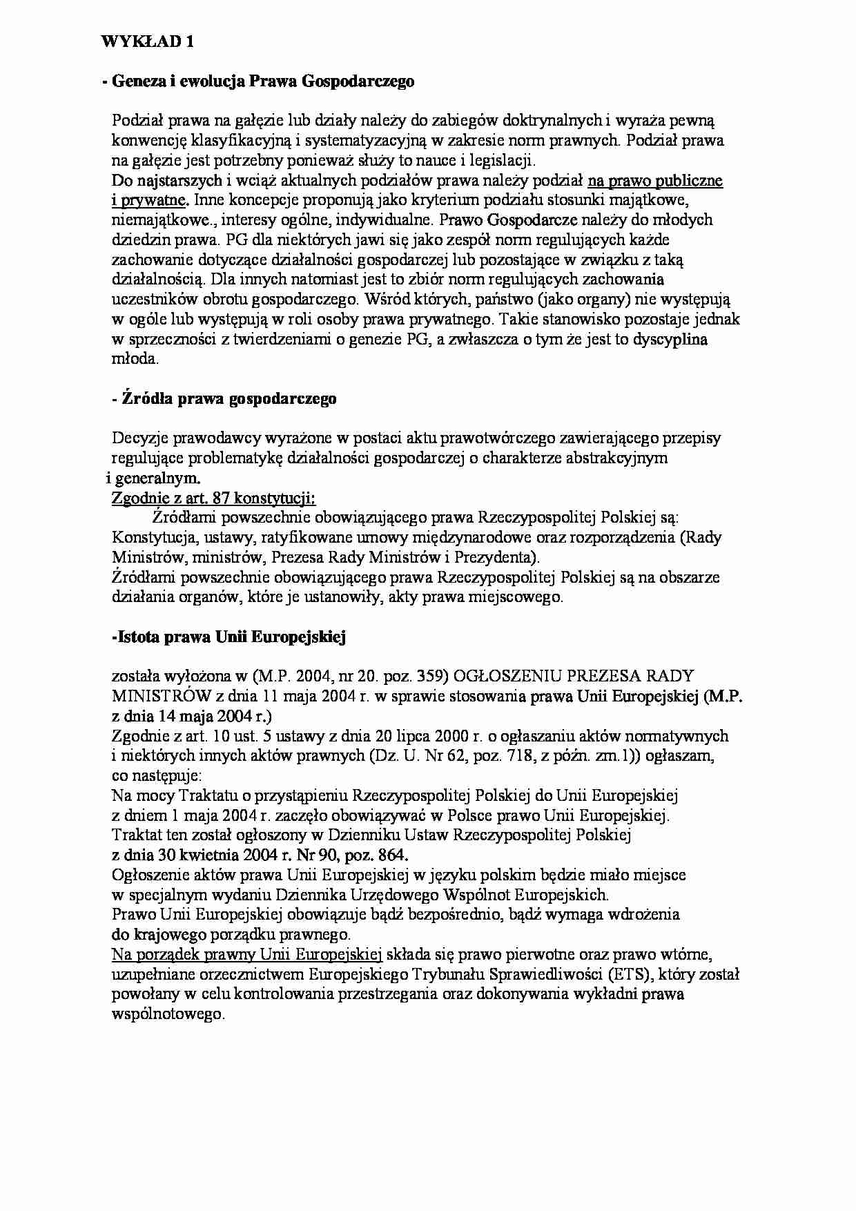 Prawo gospodarcze - wykłady -  Podział prawa - strona 1