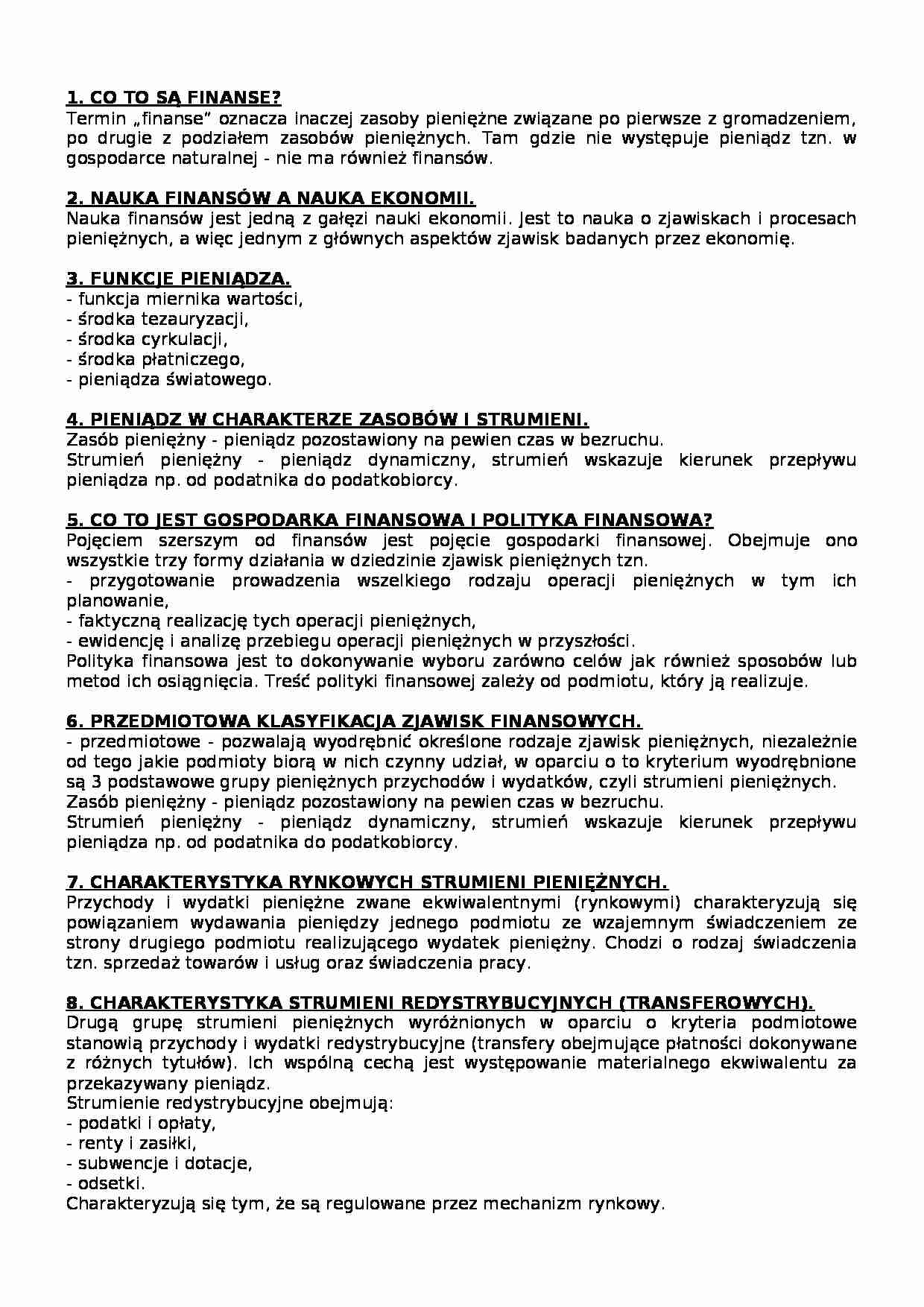 Finanse - FUNKCJE PIENIĄDZA - strona 1