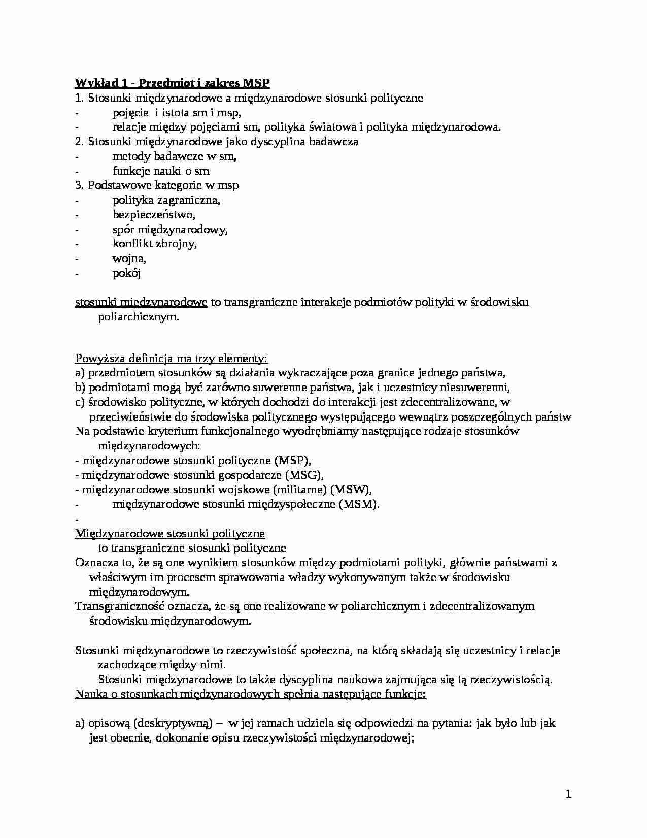 Międzynarodowe stosunki polityczne - wykłady - strona 1