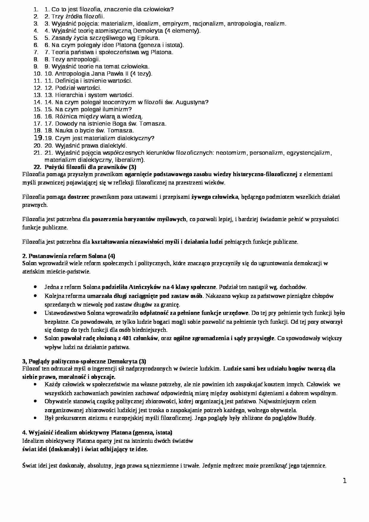 Filozofia - pytania i odpowiedzi - strona 1