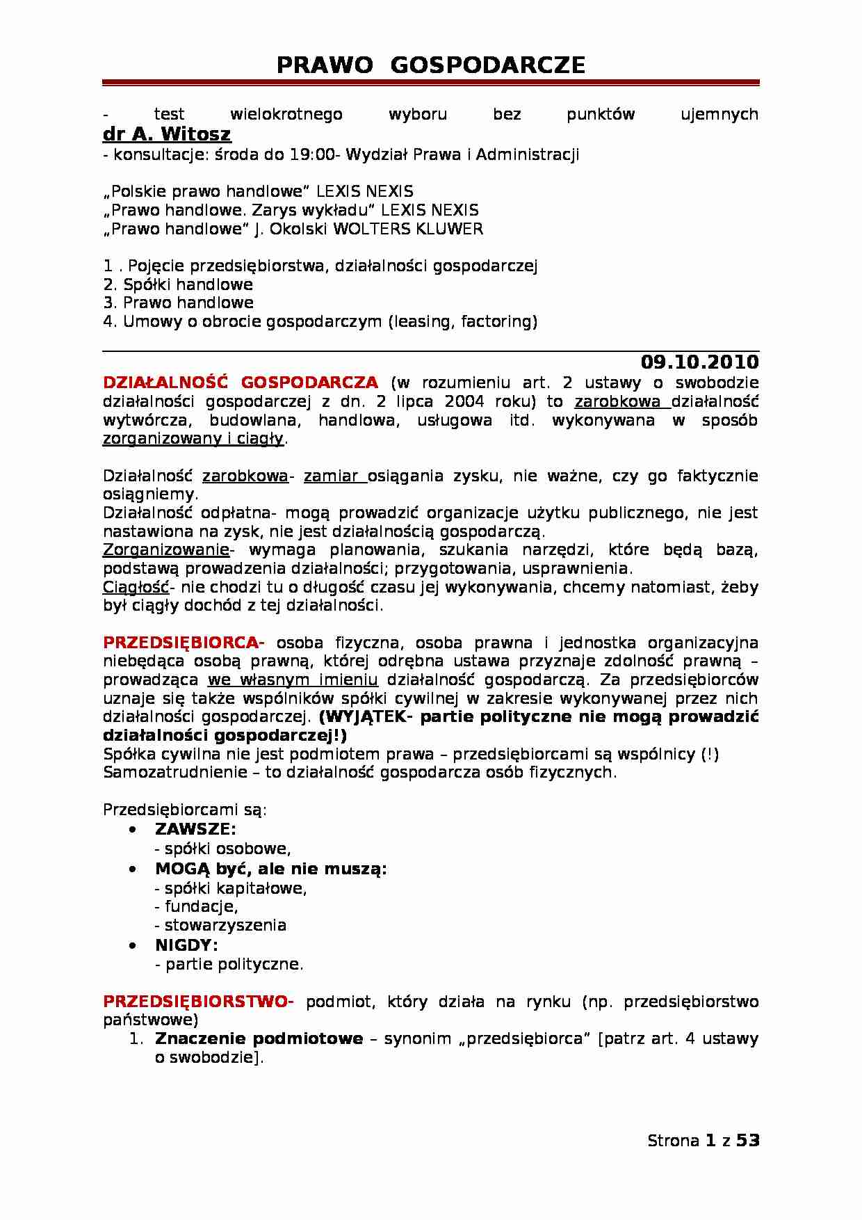 Prawo gospodarcze - Przedsiębiorca - strona 1