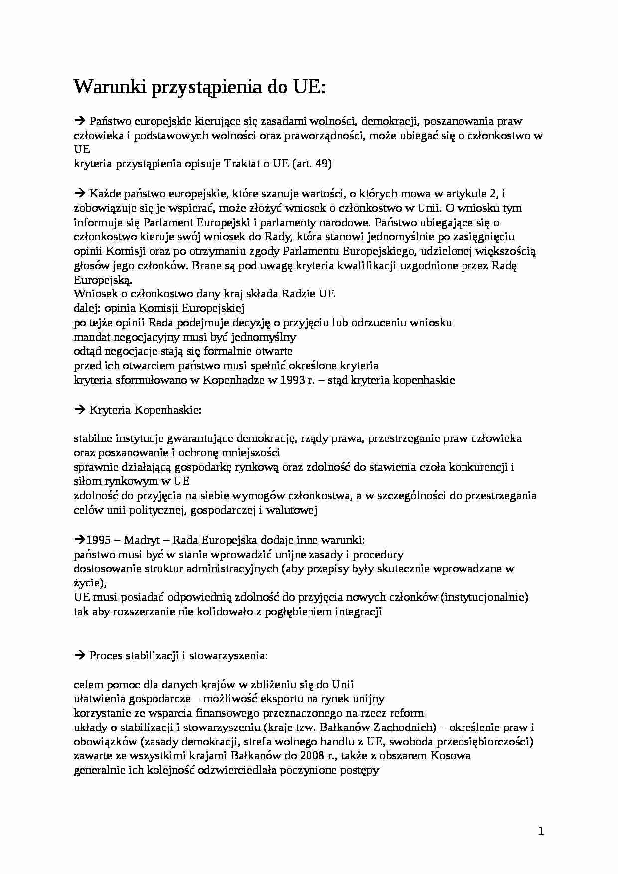 Warunki przystąpienia do UE - strona 1