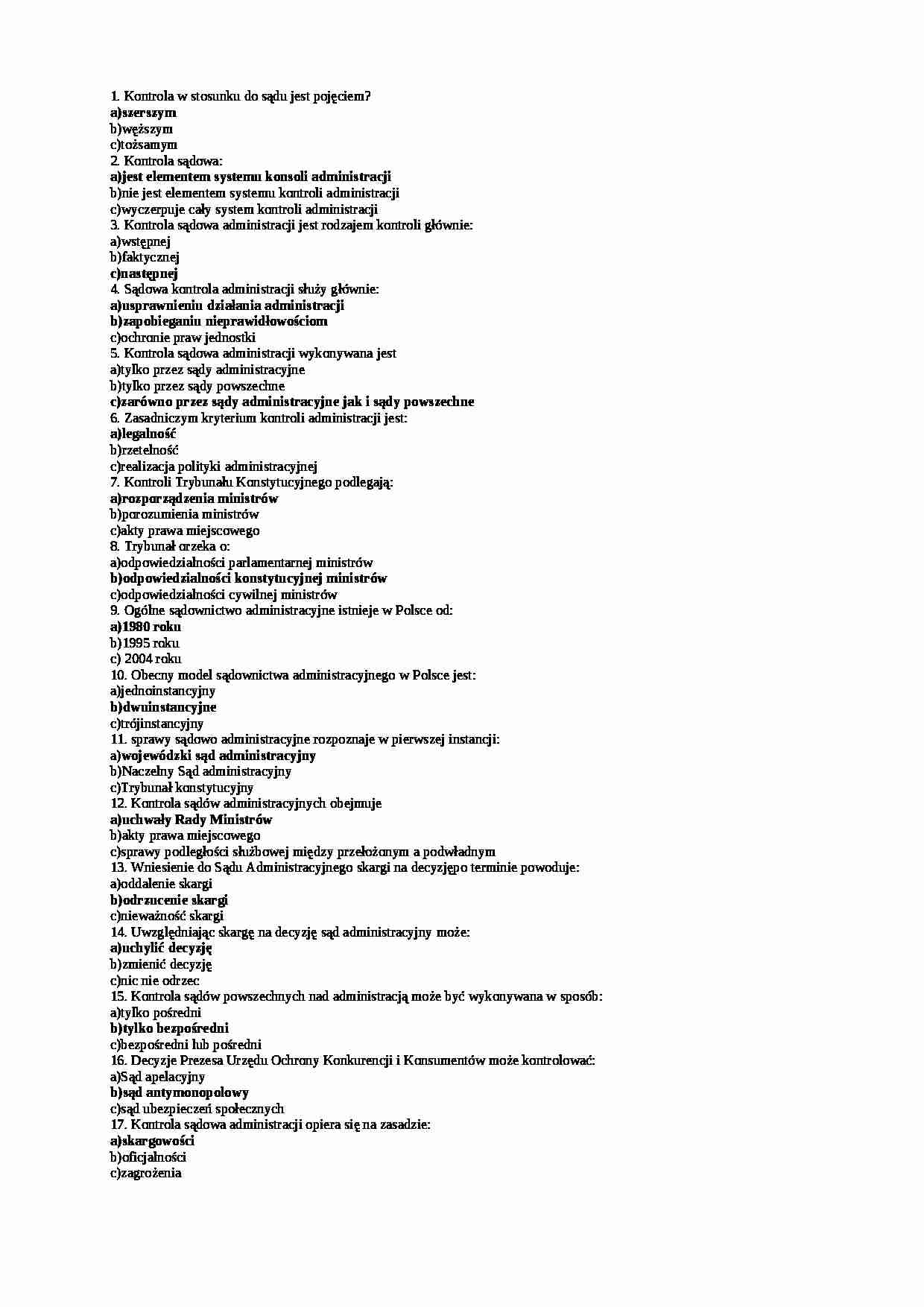 Sądowa kontrola administracji - test - strona 1