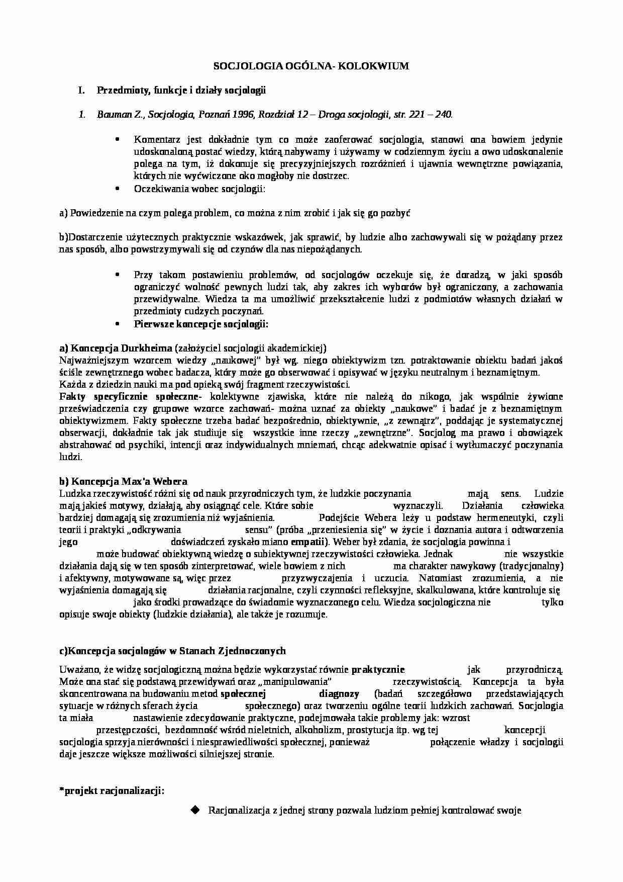 Socjologia - notatki na egzamin - strona 1