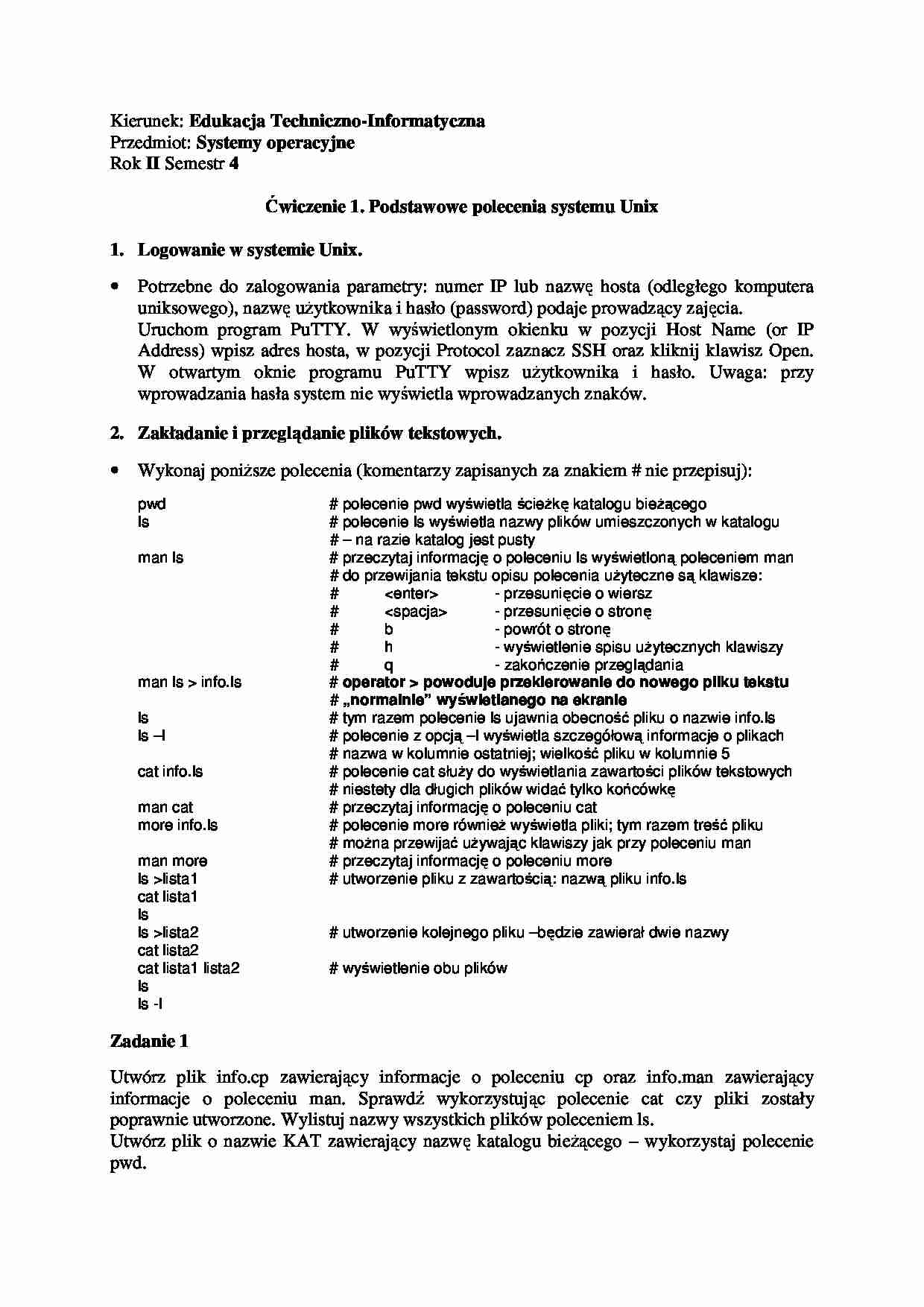 Podstawowe polecenia systemu Unix - strona 1