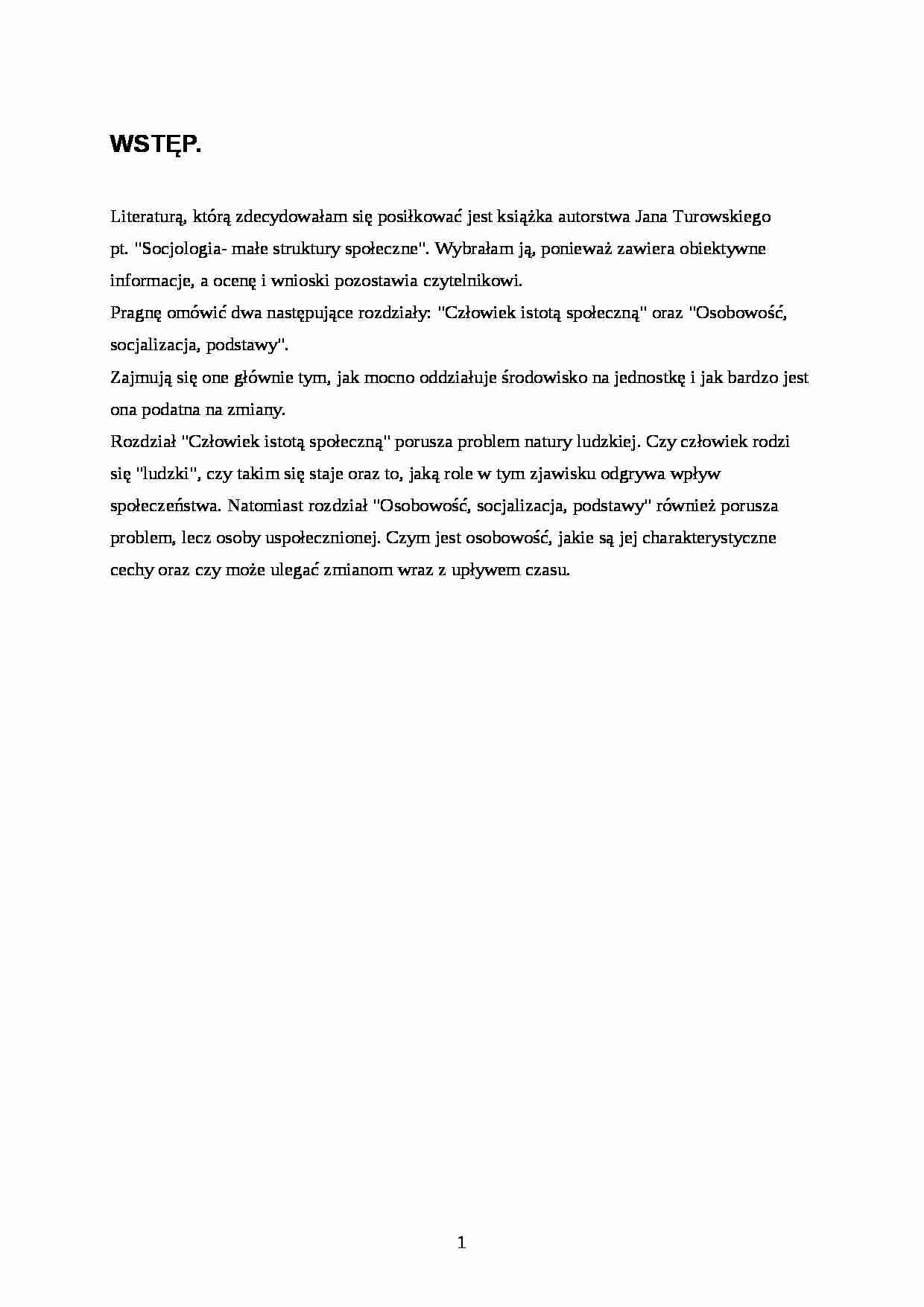 Socjologia - praca zaliczeniowa - strona 1