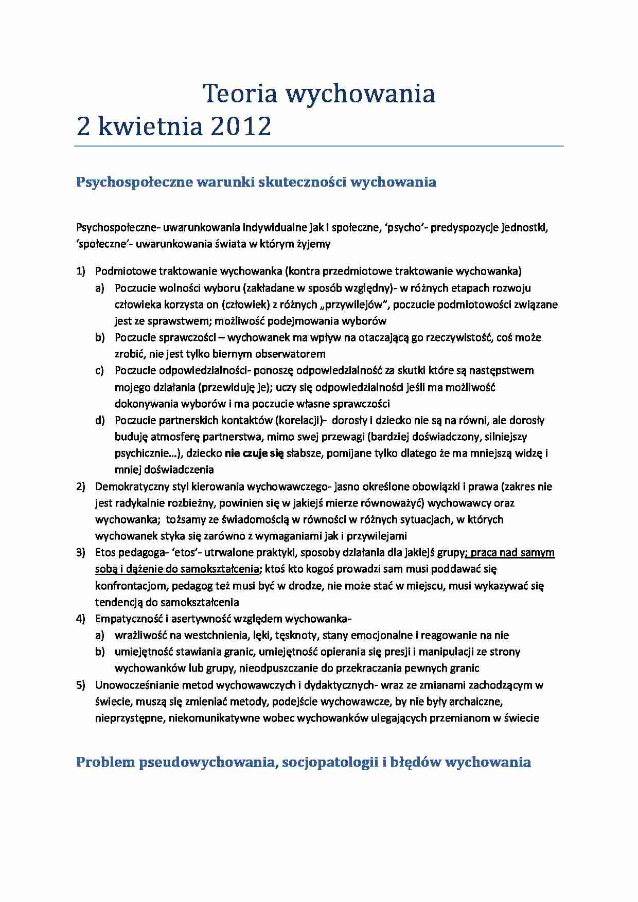 Teoria wychowania - strona 1