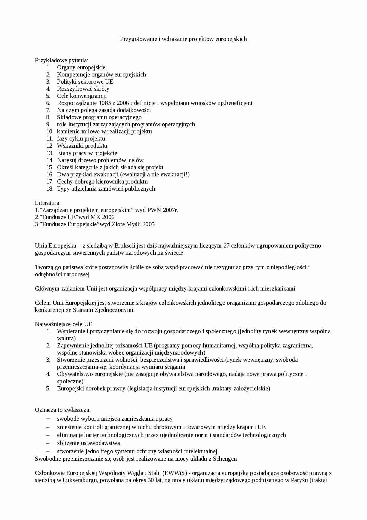 Zarządzanie Projektami Europejskimi - PWSZ NS - strona 1