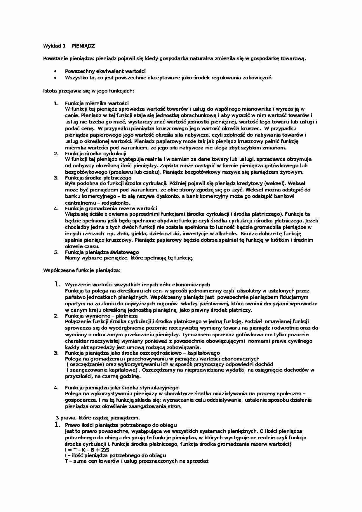 Polityka Pieniężna -  Friedman - strona 1