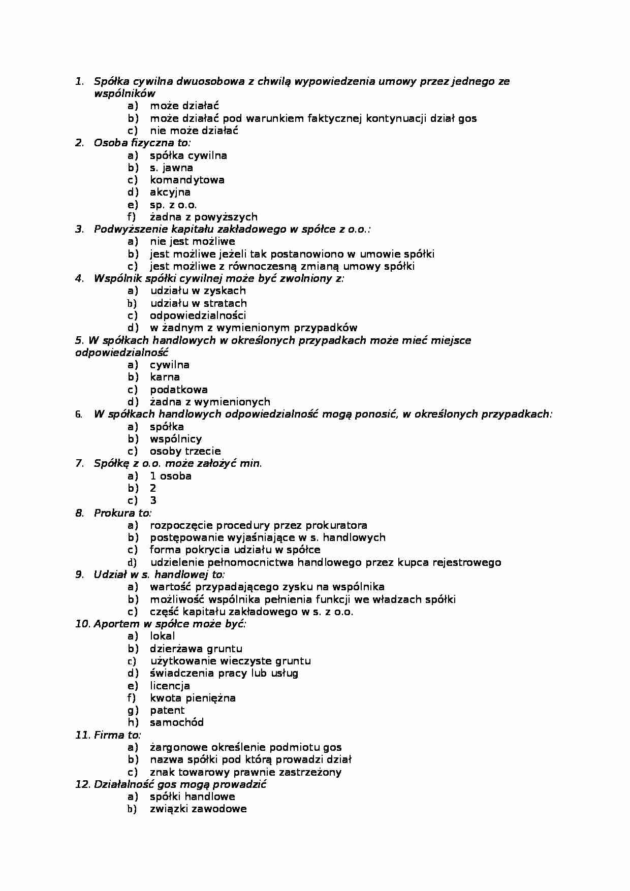Prawo gospodarcze - test - strona 1