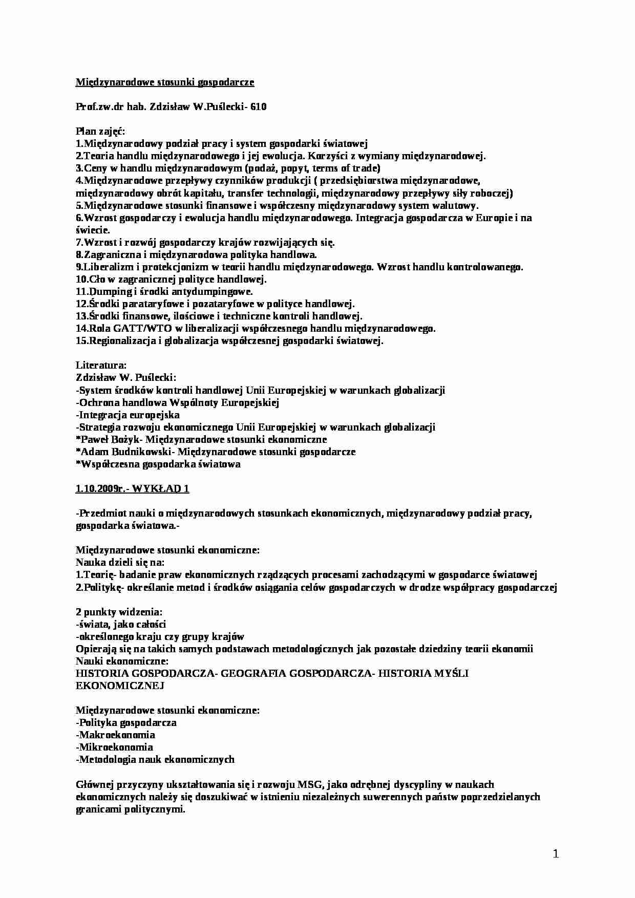 Międzynarodowe stosunki gospodarcze - teoria handlu międzynarodowego - strona 1