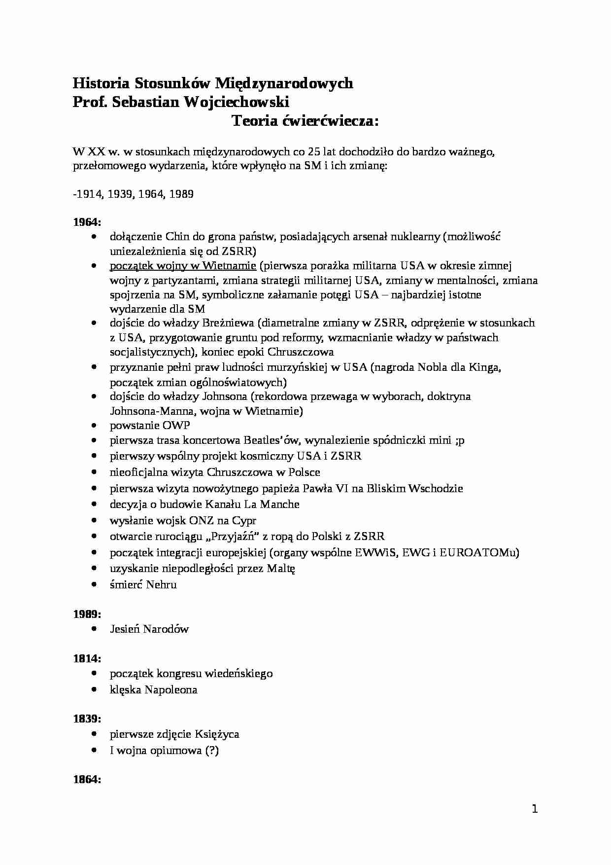 Historia Stosunków Międzynarodowych - wykłady - strona 1