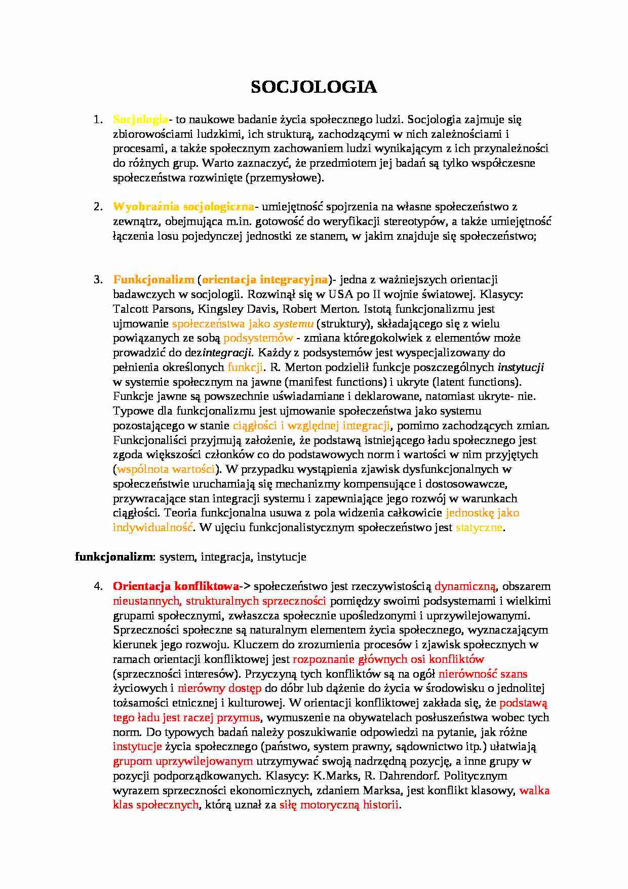 Socjologia - definicje, zagadnienia - strona 1