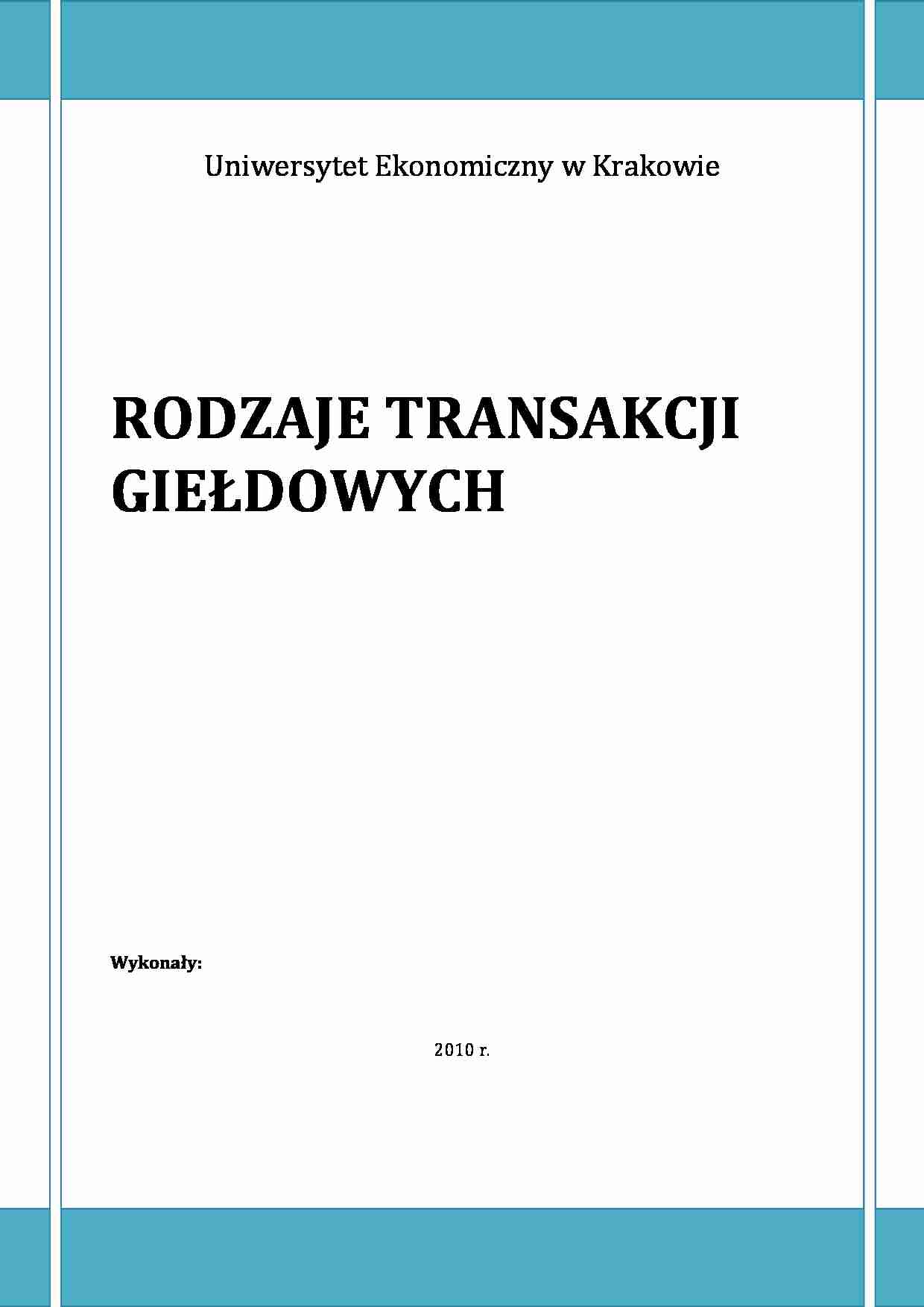 Rodzaje transakcji giełdowych - strona 1