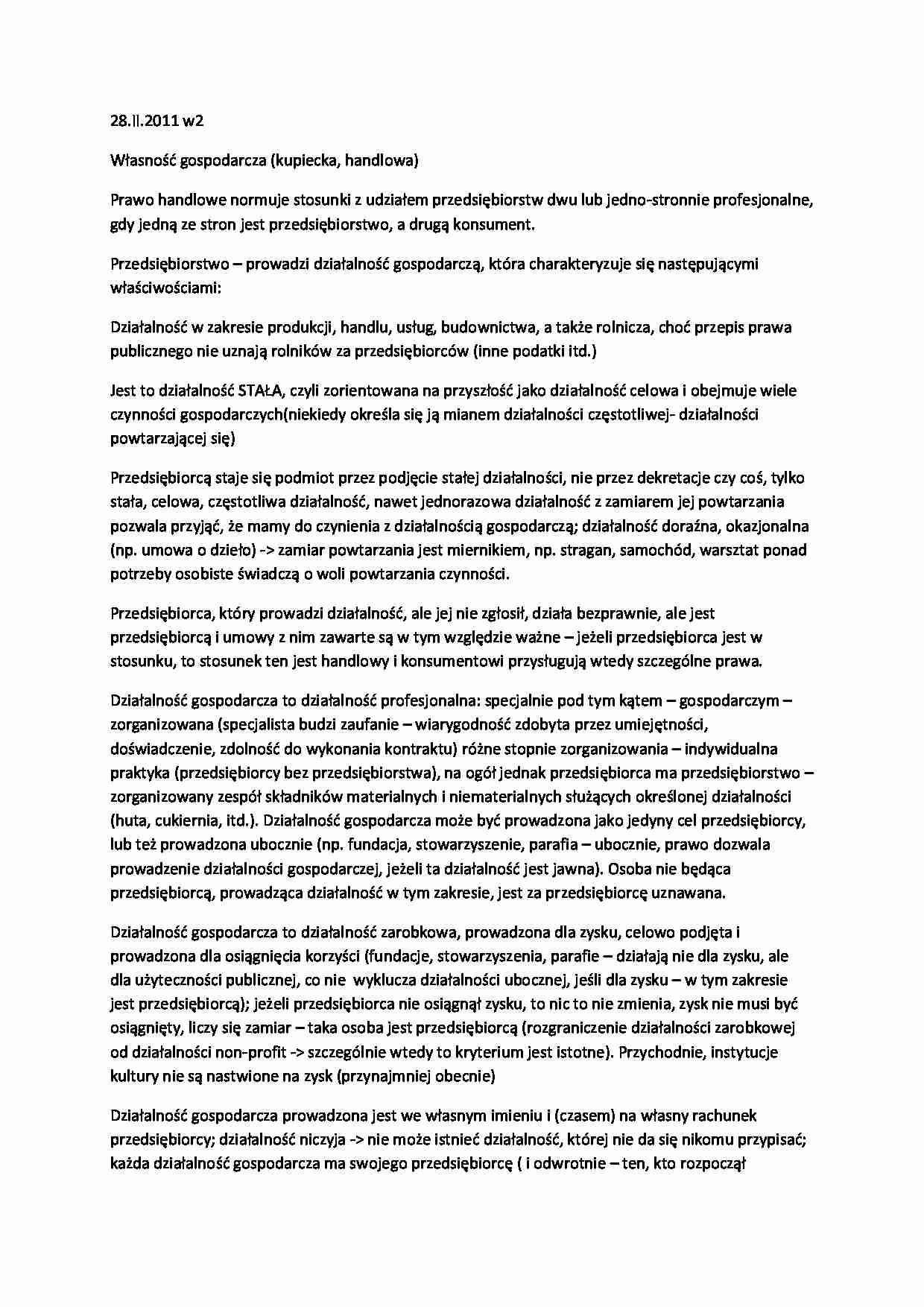 Prawo handlowe i ochrona własności intelektualnej - wykłady - strona 1