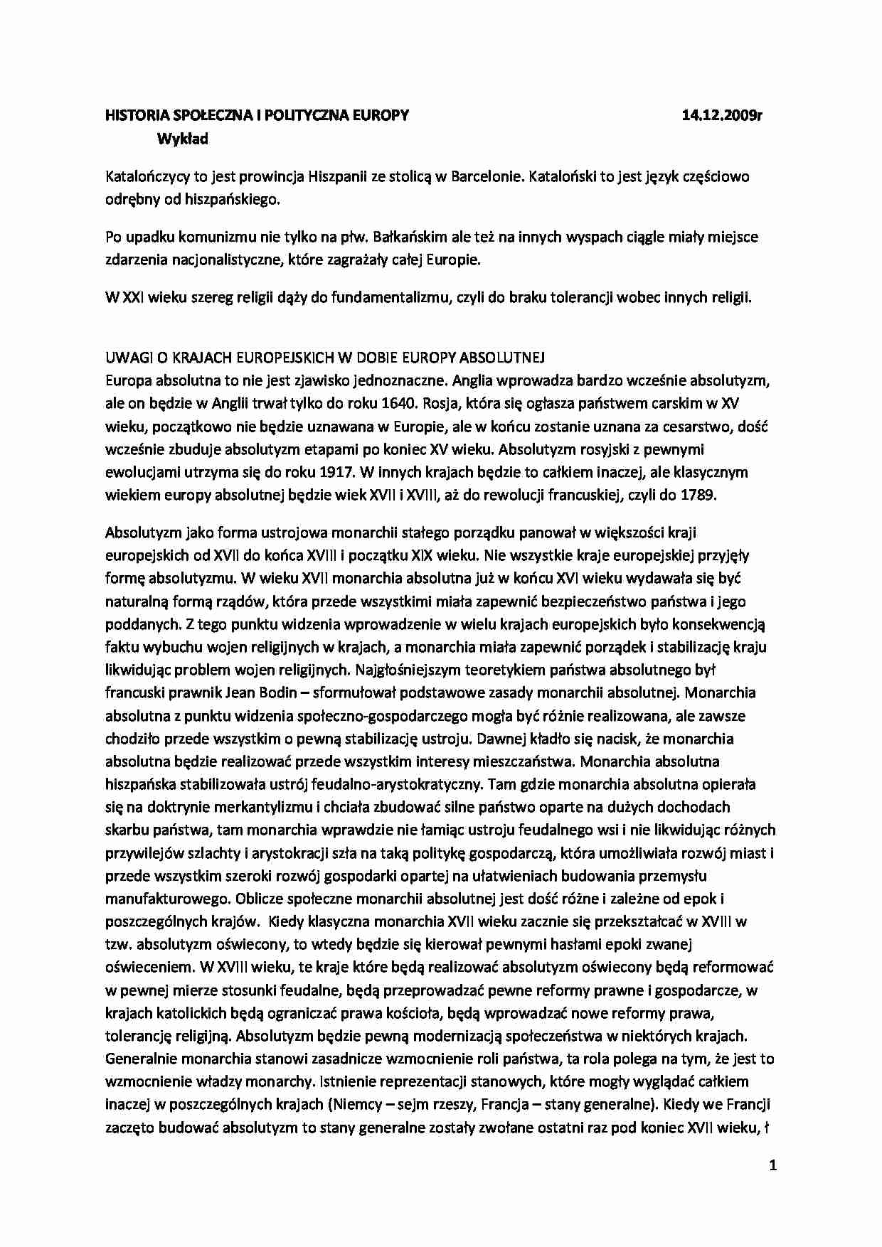 Historia społeczna i polityczna Europy  - strona 1