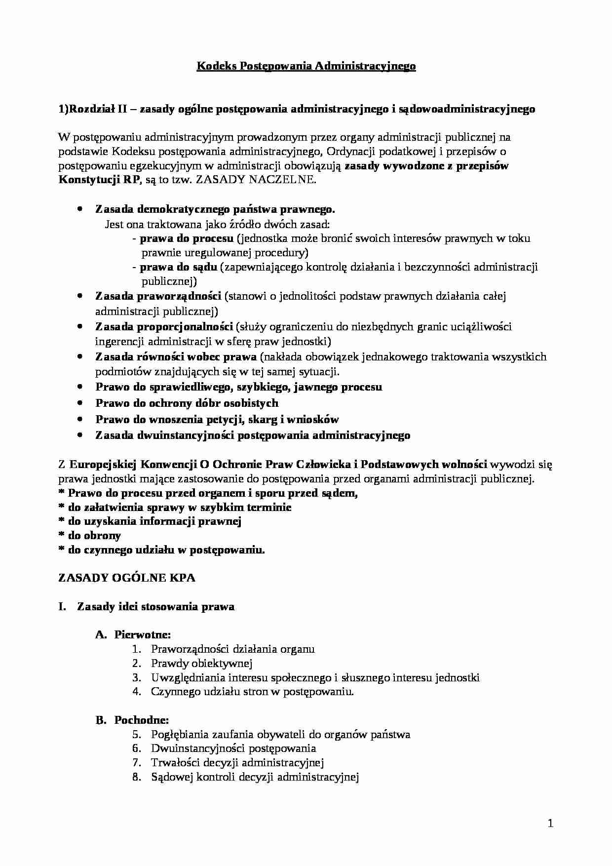 Kodeks Postępowania Administracyjnego - skrypt - strona 1