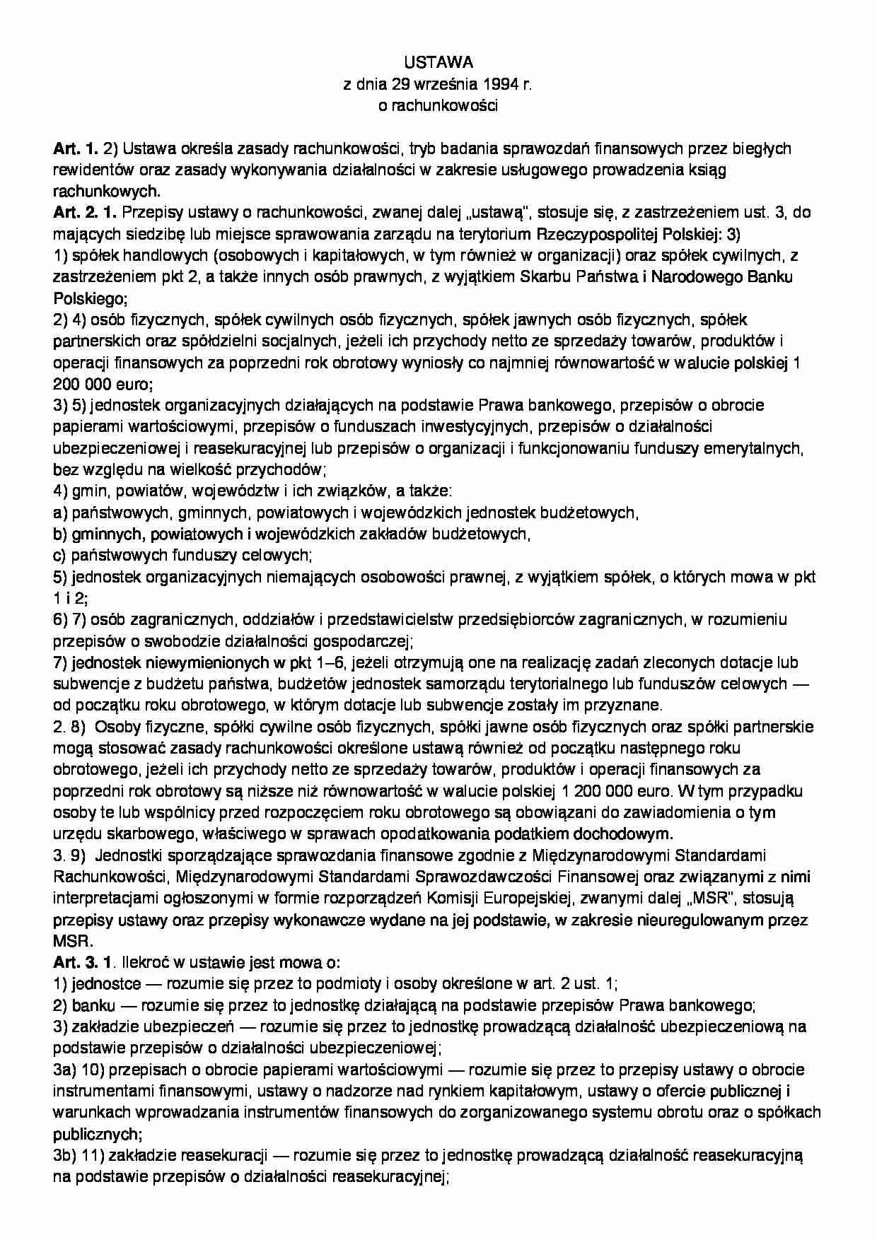 Ustawa o rachunkowości - strona 1
