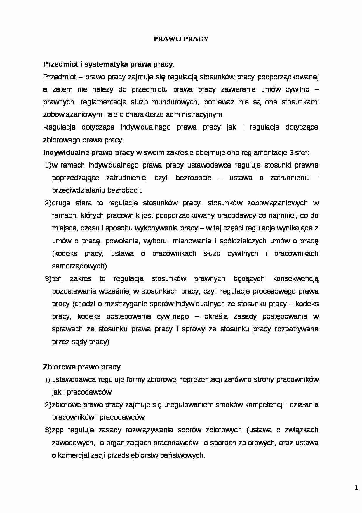 Prawo pracy - zarys i charakterystyka - strona 1