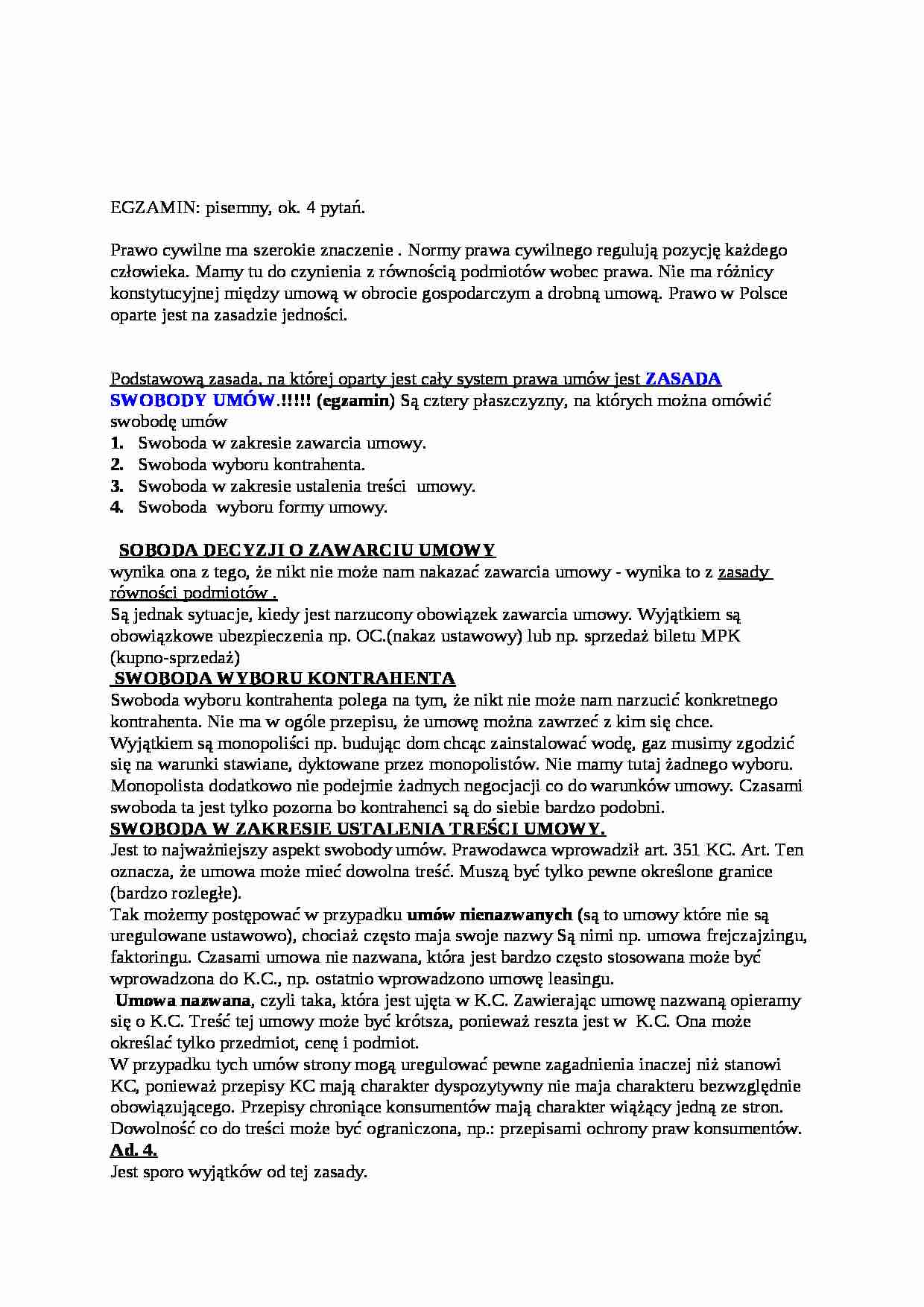 Prawo cywilne, umowy - wykład I, II - strona 1
