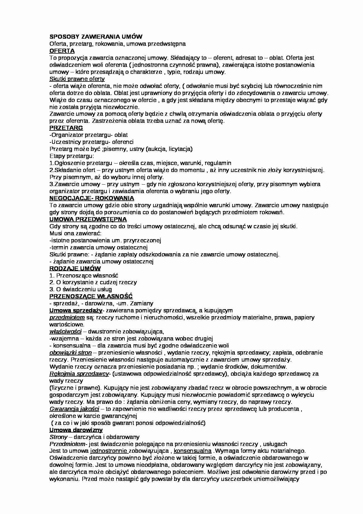 Prawo cywilne - opracowanie (umowy) - strona 1