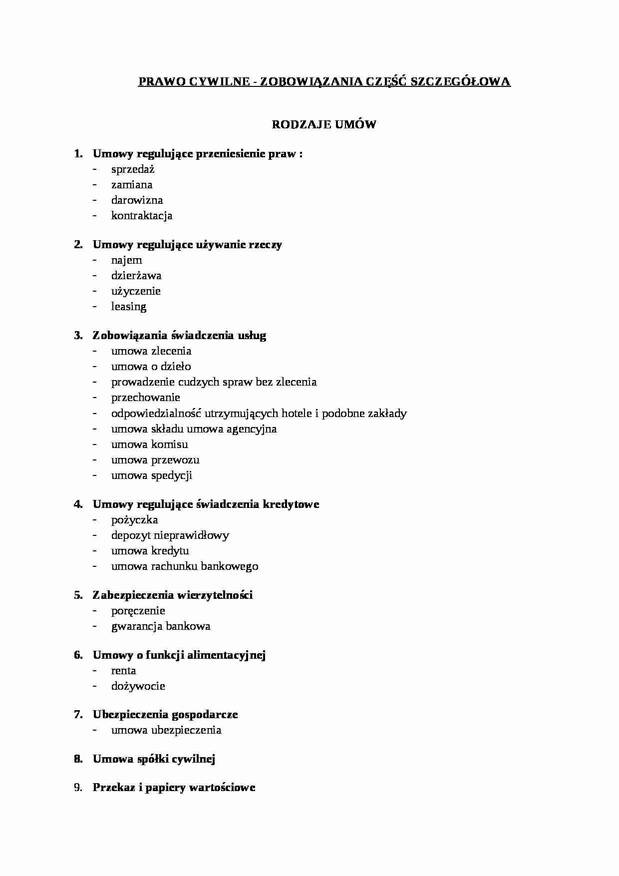 Prawo cywilne - rodzaje umów - strona 1