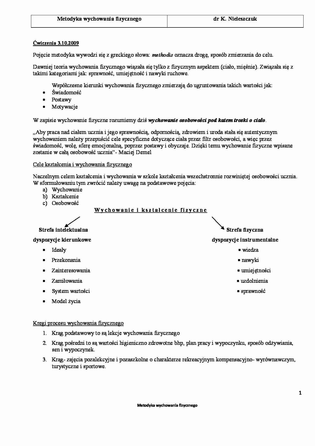 Metodyka wychowania fizycznego część 1 - strona 1