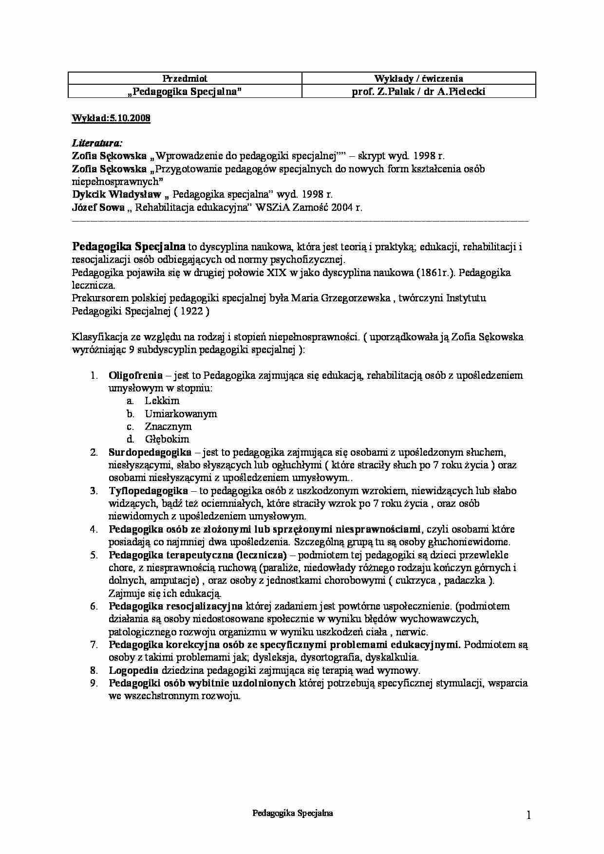 Pedagogika specjalna część 1 - strona 1