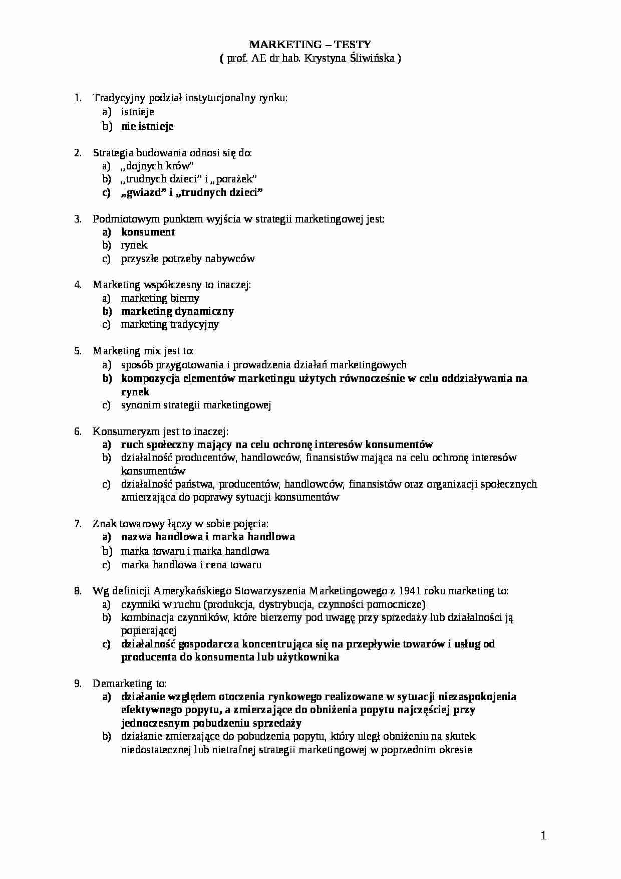 Podstawy marketingu - testy - strona 1