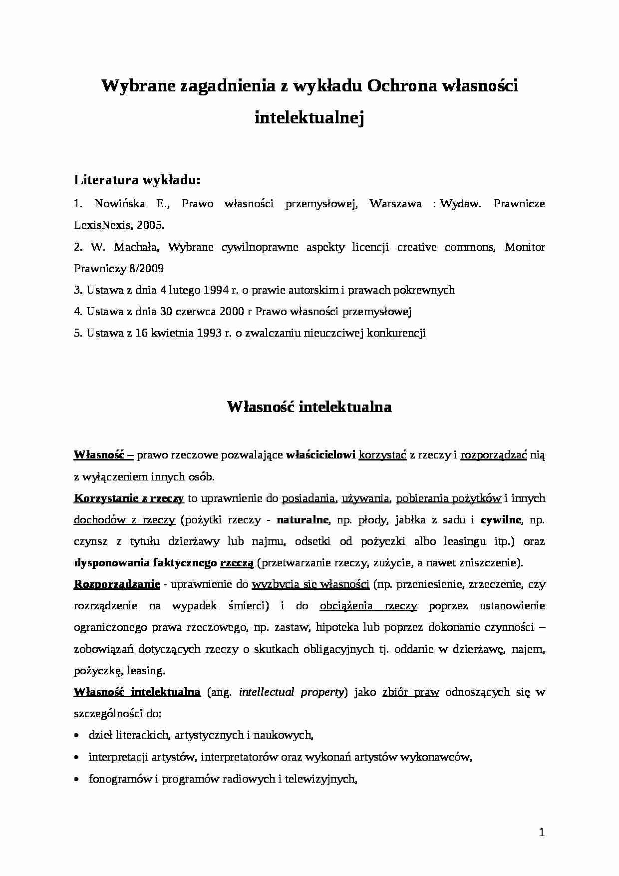 Ochrona Własności intelektualnej - referat - strona 1