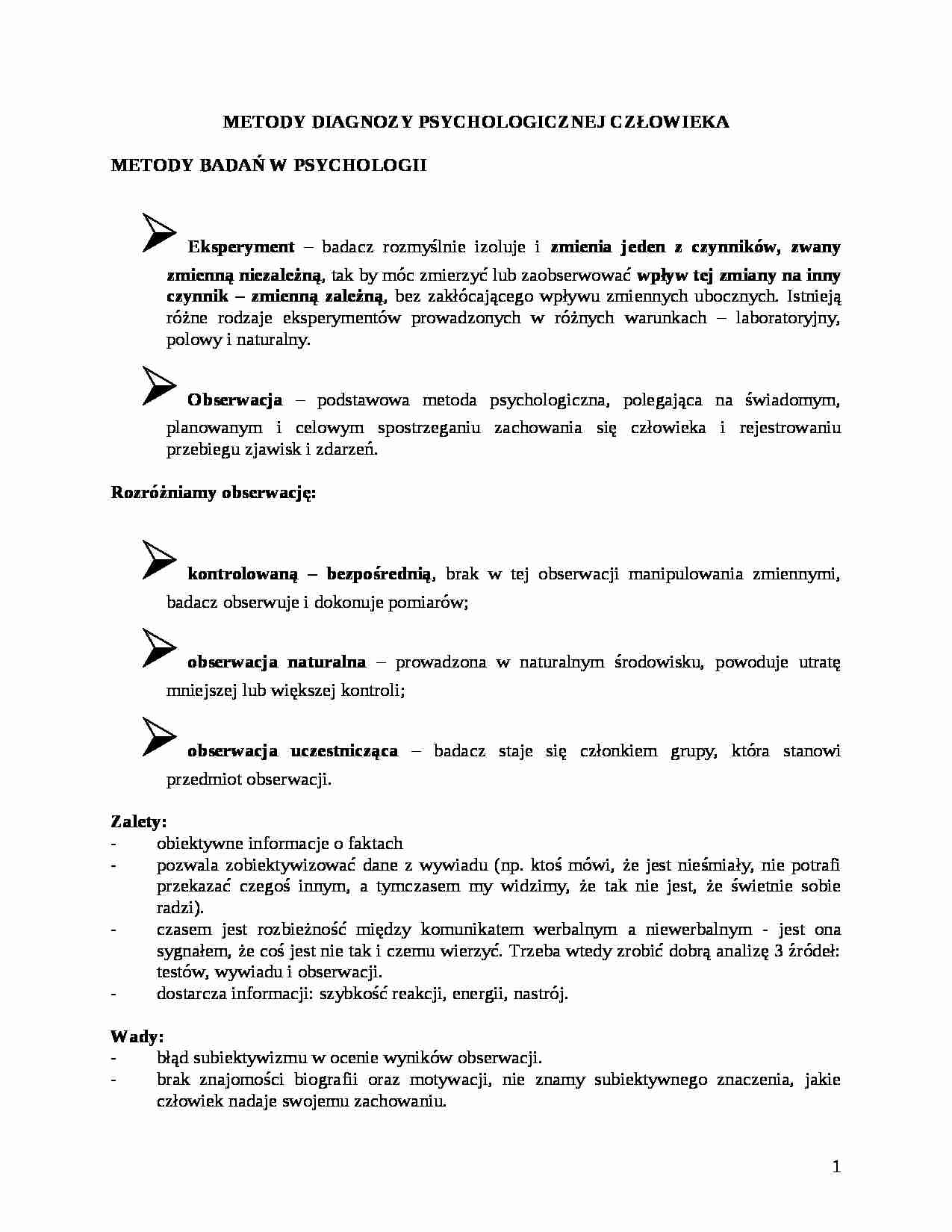 Metoda diagnozy psychologicznej - strona 1