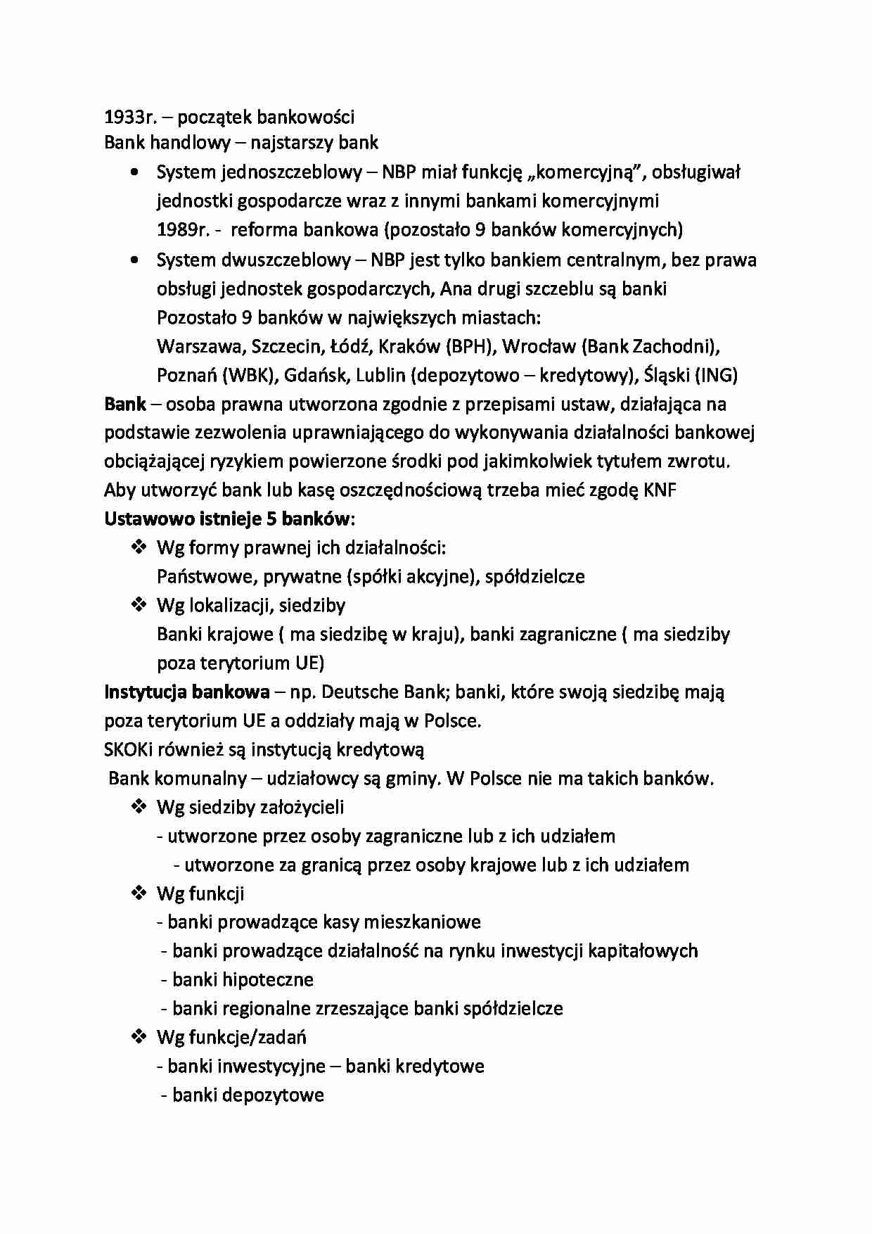 Bankowość - wykłady i ćwiczenia - strona 1