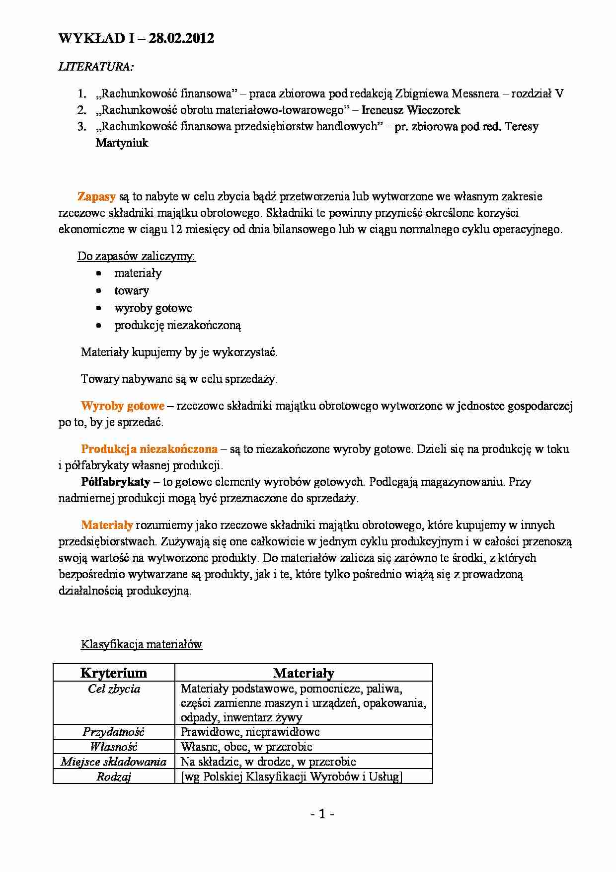 Rachunkowość - Zapasy - strona 1