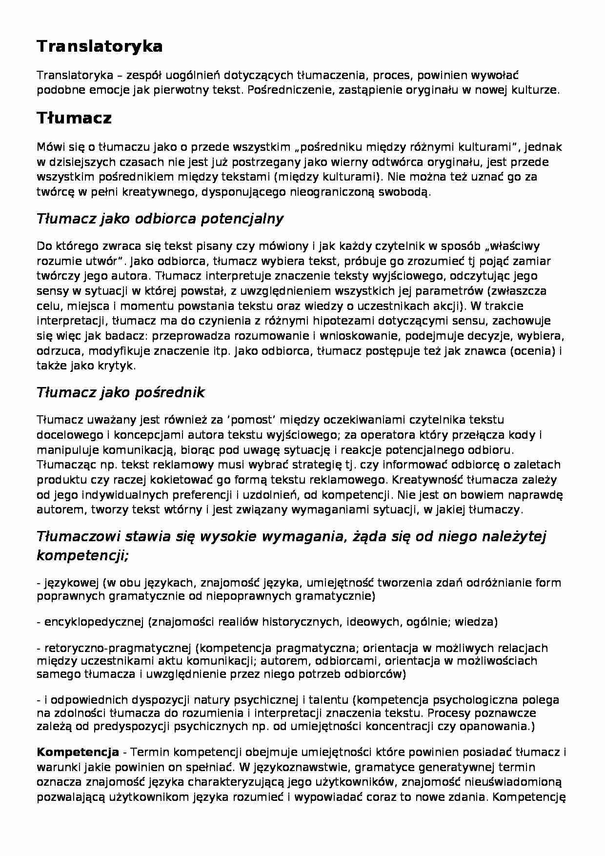 Pojęcia na egzamin z podstaw translatoryki - strona 1