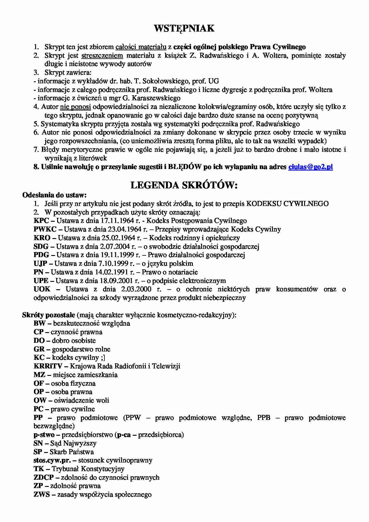 Prawo cywilne - skrypt - prawo podmiotowe - strona 1
